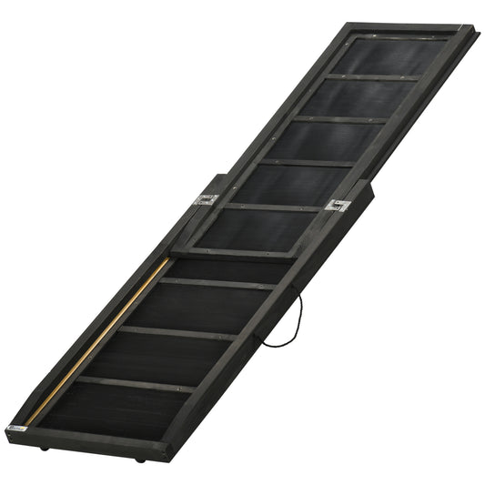 PawHut Rampa para Perros de Madera 165x43x6,5 cm Rampa Plegable para Mascotas con Alfombra Antideslizante Escalera Portátil para Coche Carga 40 kg Negro