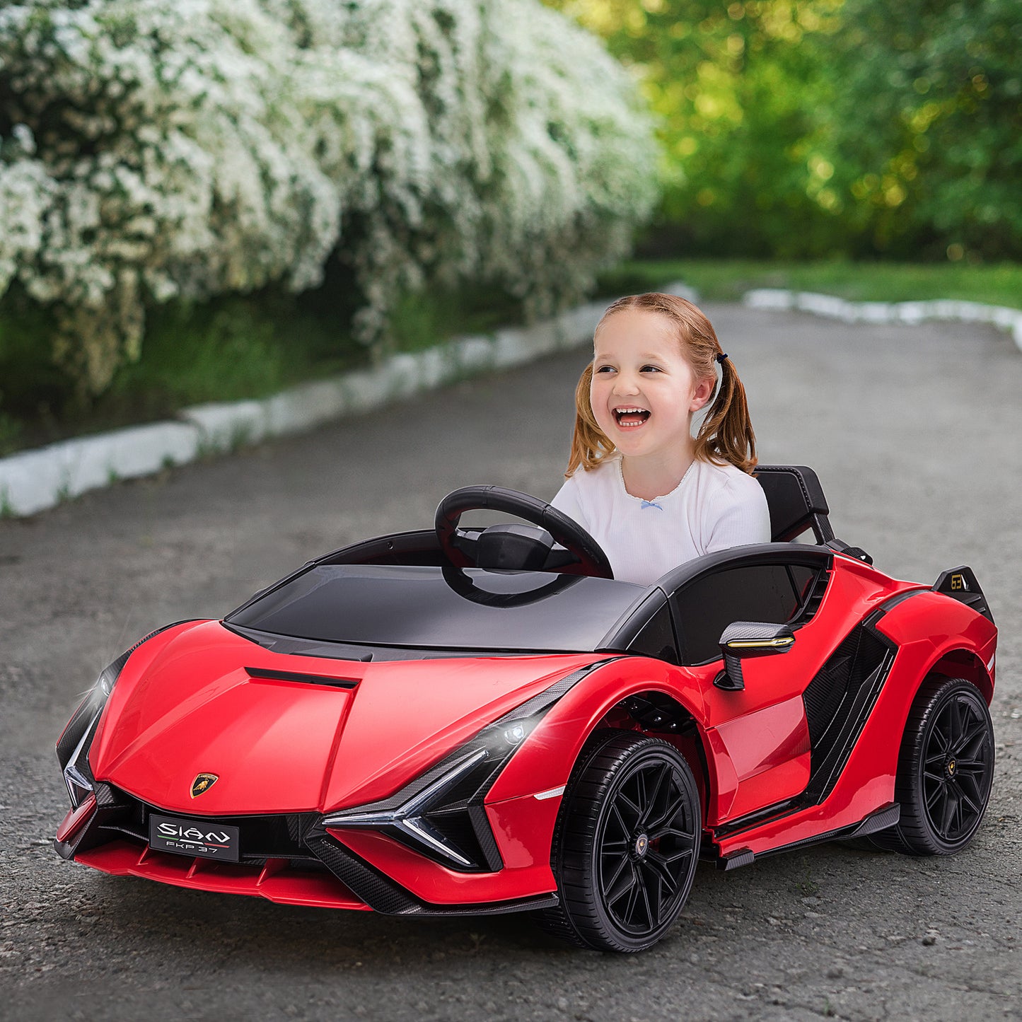 HOMCOM Coche Eléctrico Lamborghini SIAN 12V para Niños de +3 Años con Mando a Distancia Apertura de Puerta Música MP3 USB y Faros 3-5 km/h 108x62x40 cm Rojo