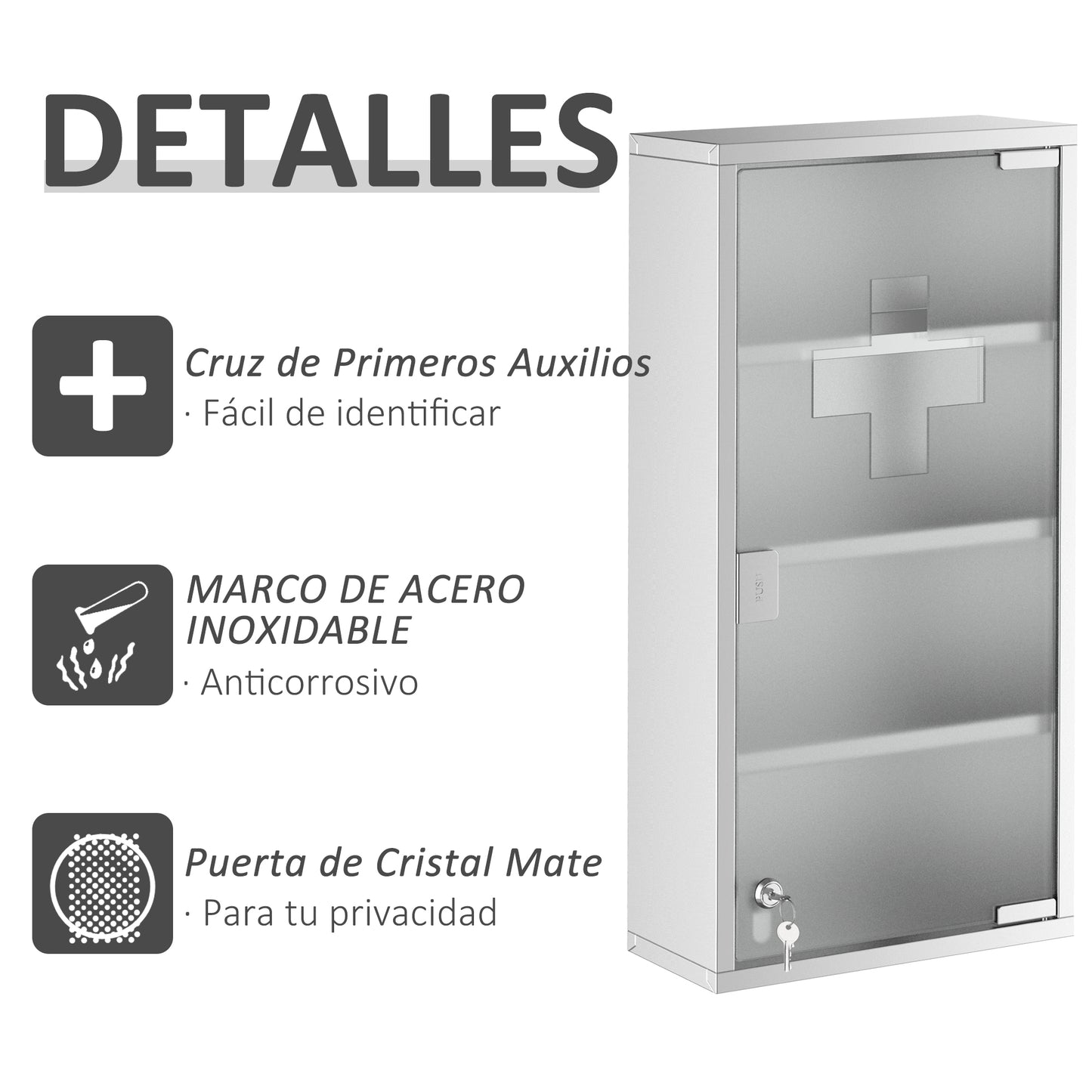 HOMCOM Armario Botiquín de Acero Inoxidable de Primeros de 4 Niveles Auxilios para Medicinas 60x30x12 cm Plateado