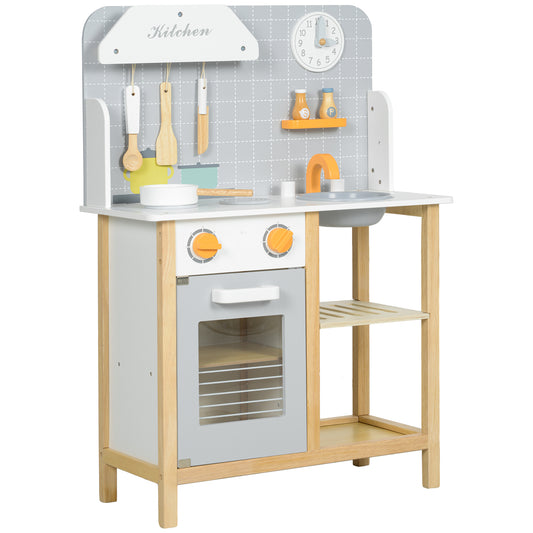 AIYAPLAY Cocina de Juguete para Niños +3 Años Cocinita Infantil Cocinita de Madera Infantil con Sonido Fogón Horno Grifo Fregadero y Accesorios de Cocina Gris