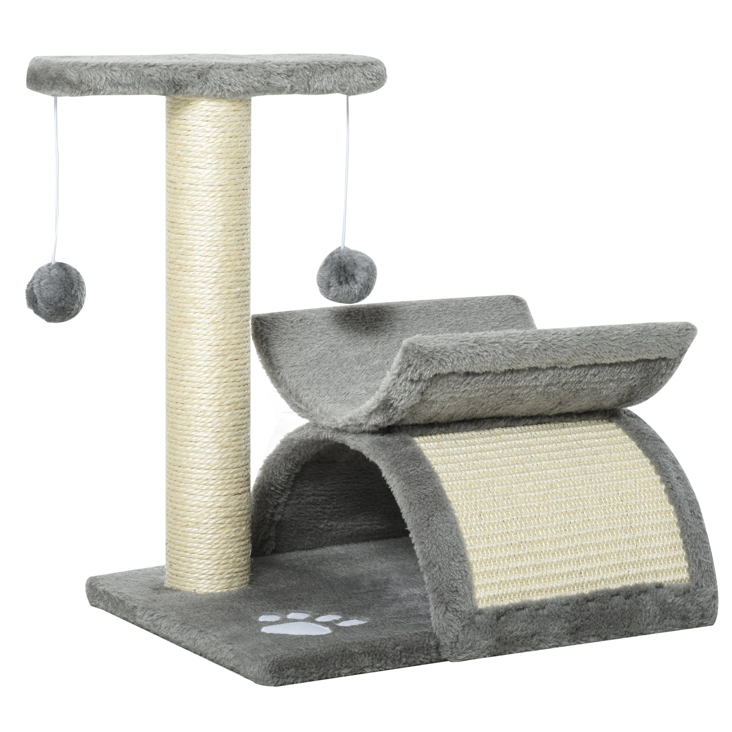 PawHut Árbol Rascador para Gatos Pequeños 43 cm Torre para Gatos con Poste Giratorio con Bolas de Juego Plataforma y Caseta 40x30x43 cm Gris