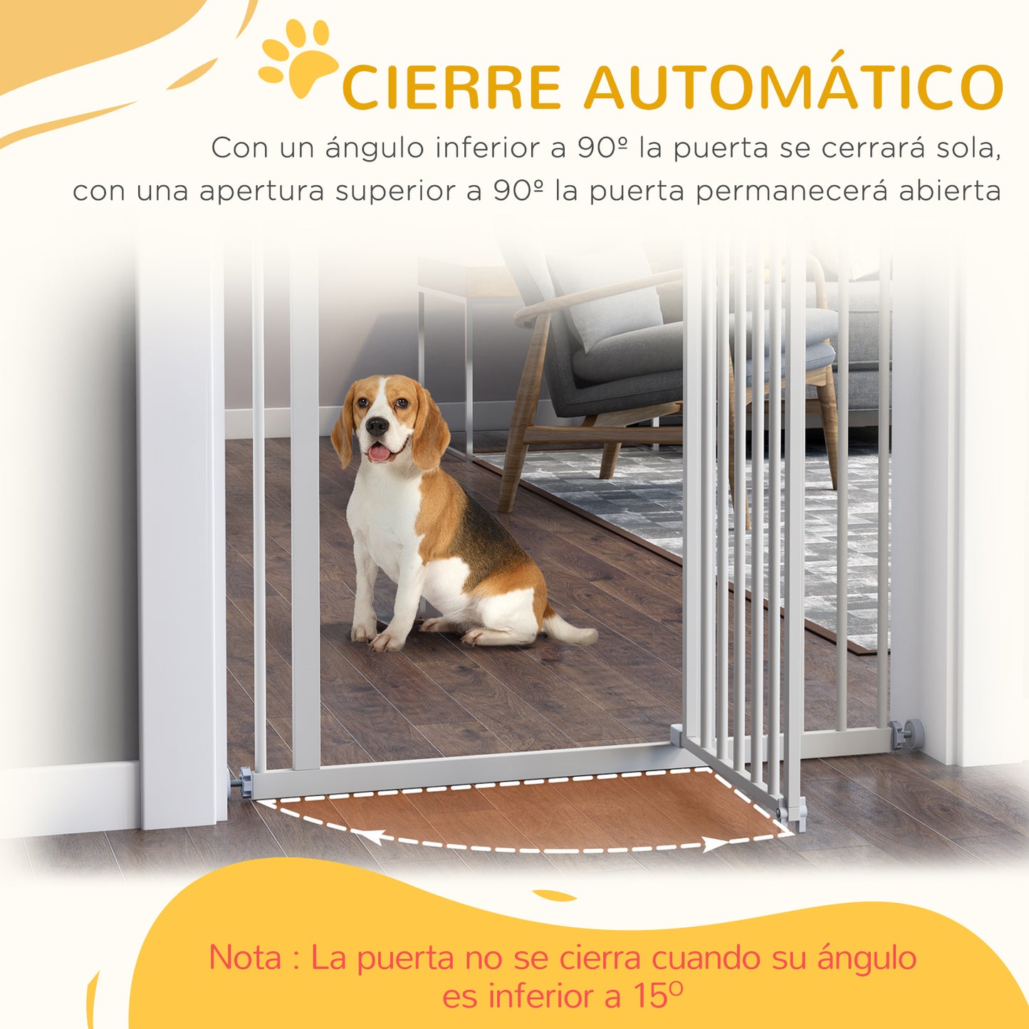 PawHut Barrera de Seguridad Metálica Puerta para Perros con Longitud Ajustable Sistema de Cierre Automático para Escaleras Pasillos 74-97,5x76,2 cm Blanco