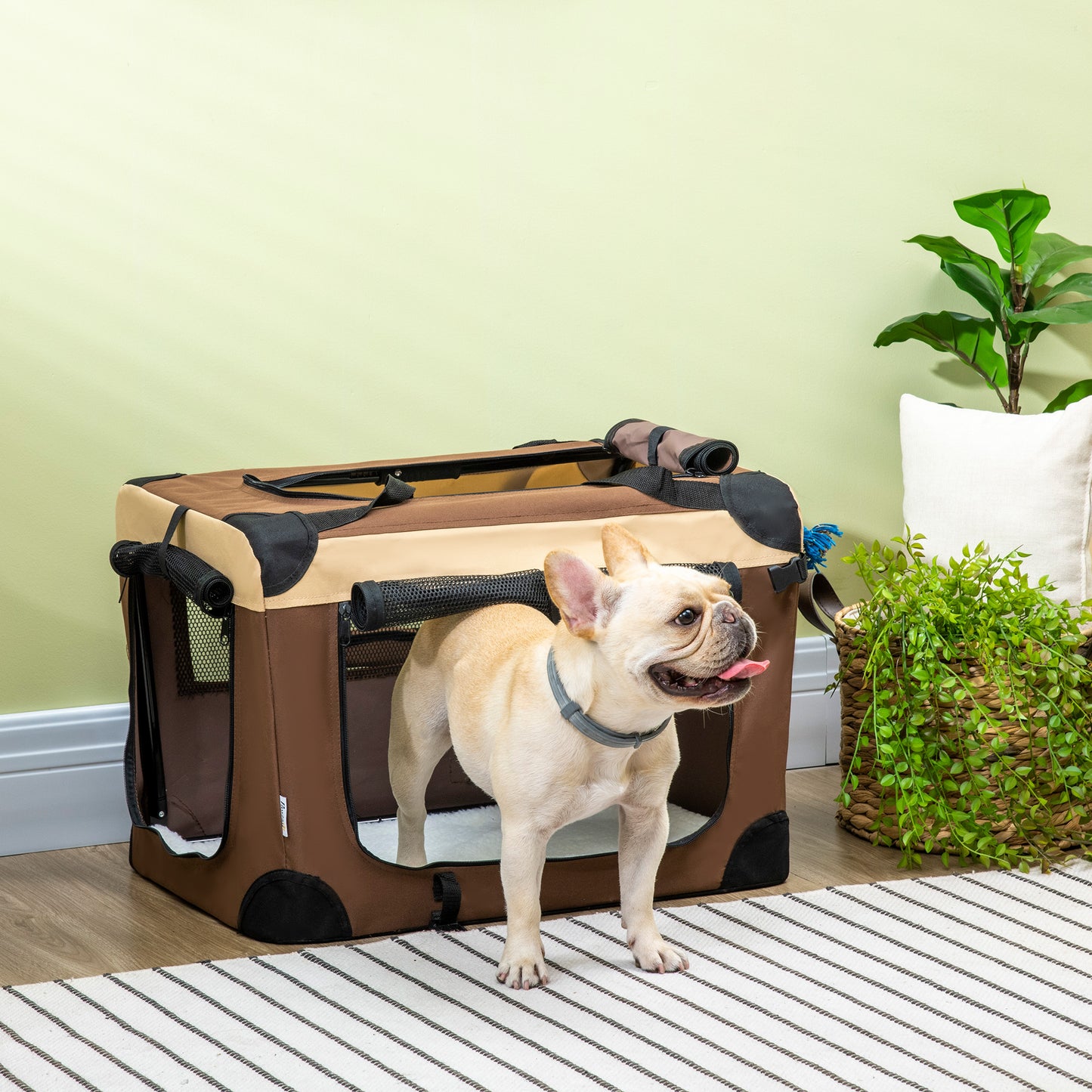 PawHut Transportín para Perros y Gatos Bolsa de Transporte para Mascotas Plegable con Ventanas Cojín Suave y 2 Correas del Hombro 60x41x41 cm Marrón