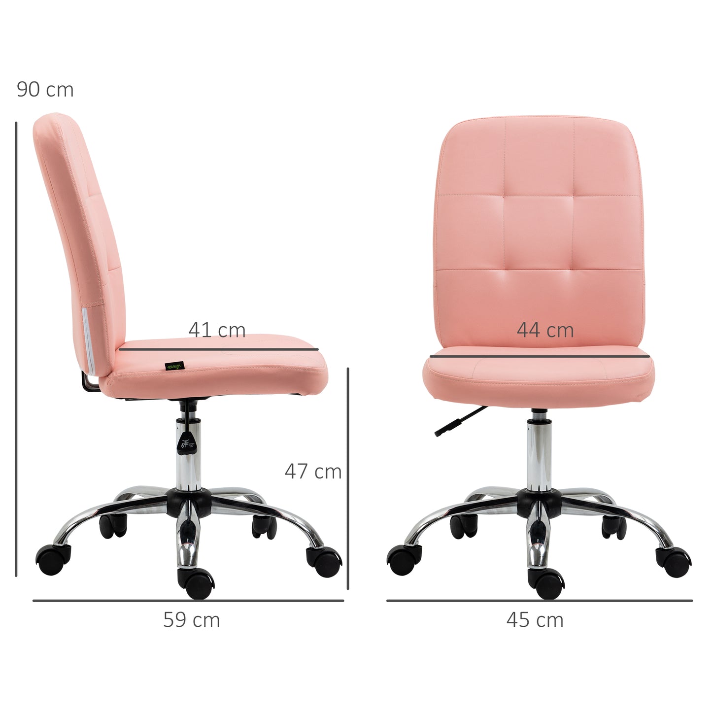 Vinsetto Silla de Oficina sin Brazos Silla de Escritorio Giratorio de Piel Sintética con Altura Ajustable Estilo Moderno Carga 120 kg 45x59x90-100 cm Rosa