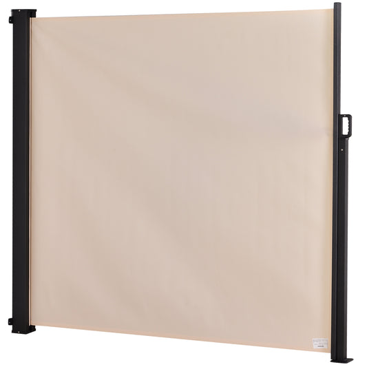 Outsunny Toldo Lateral Retráctil Exterior 350x180cm Pantalla de Privacidad contra Sol Viento Visión para Jardín Patio Balcón Tejado Hecho de Aluminio Poliéster Montar Utilizar Fácil Beige