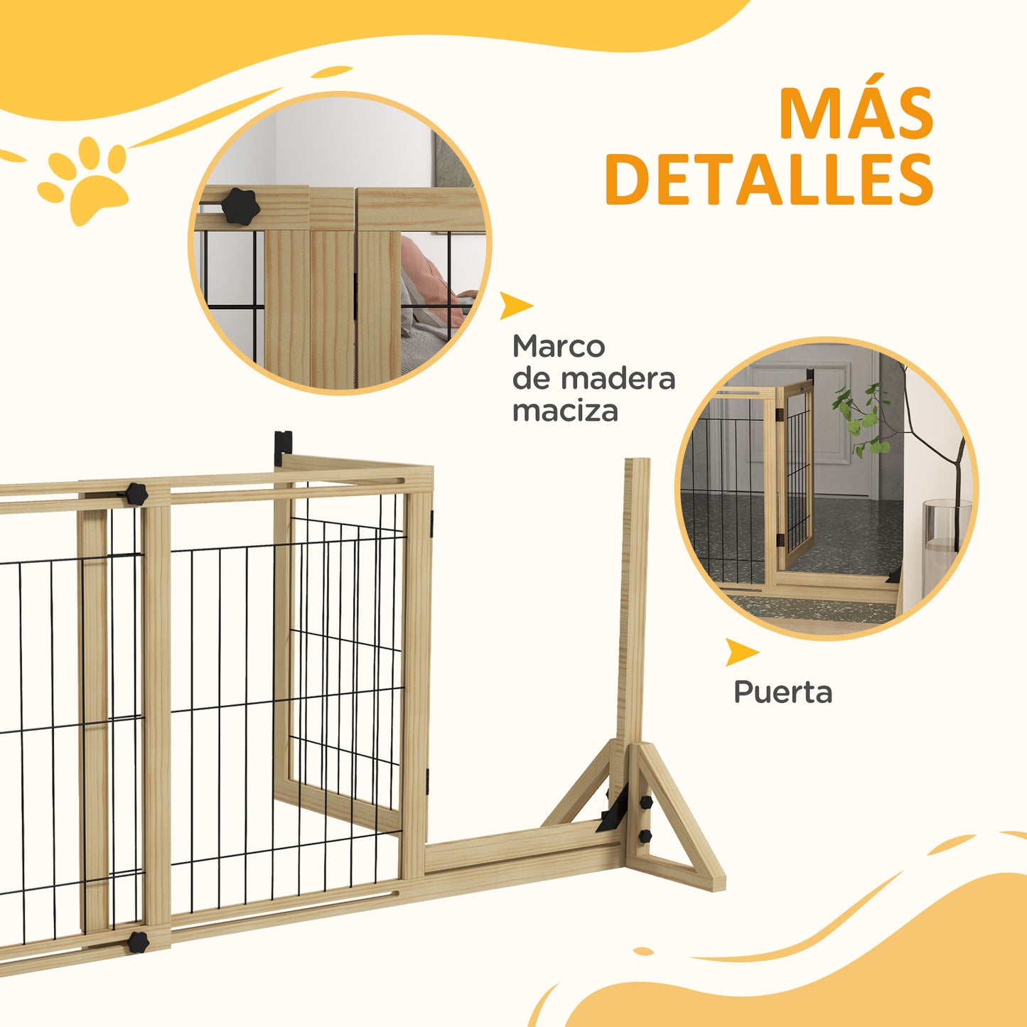 PawHut Barrera para Perros de Madera Valla para Mascotas Extensible de 2 Paneles con Patas de Apoyo Triangulares para Puerta Pasillo Escalera 112-159x44x70 cm Natural