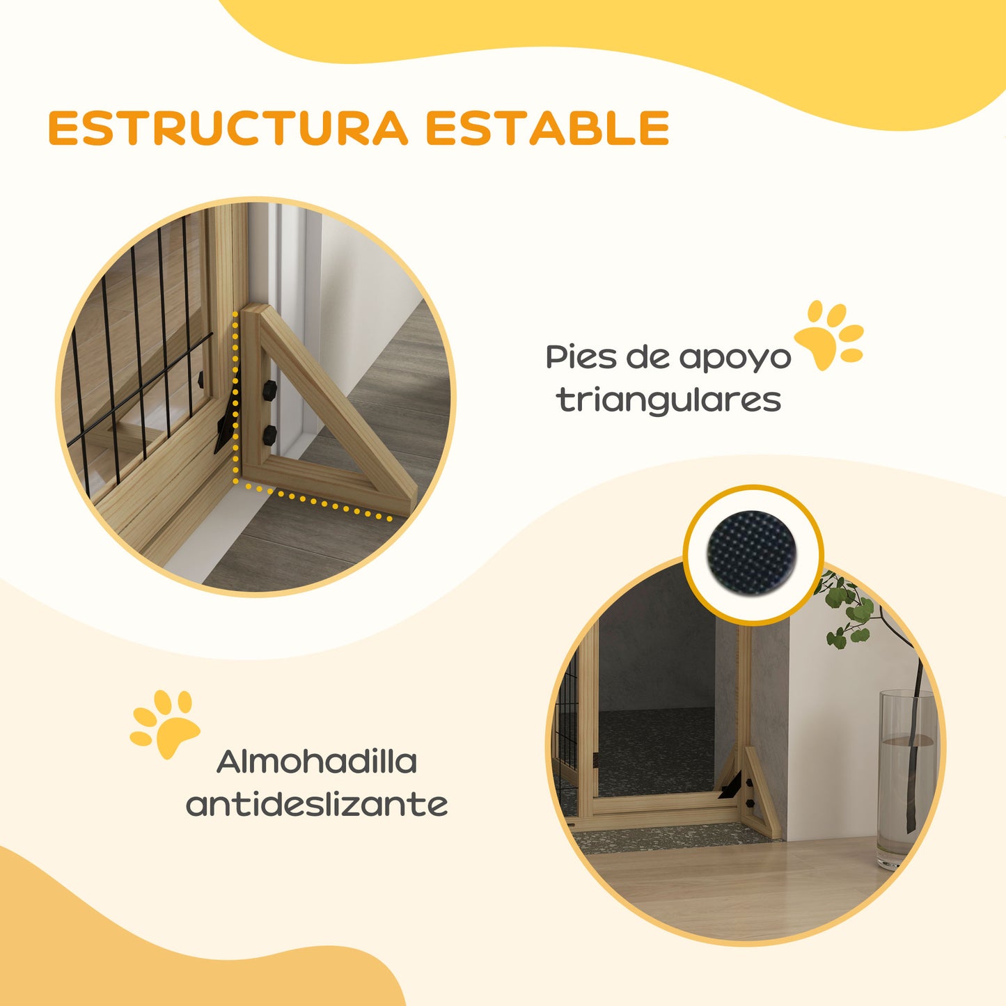 PawHut Barrera para Perros de Madera Valla para Mascotas Extensible de 2 Paneles con Patas de Apoyo Triangulares para Puerta Pasillo Escalera 112-159x44x70 cm Natural