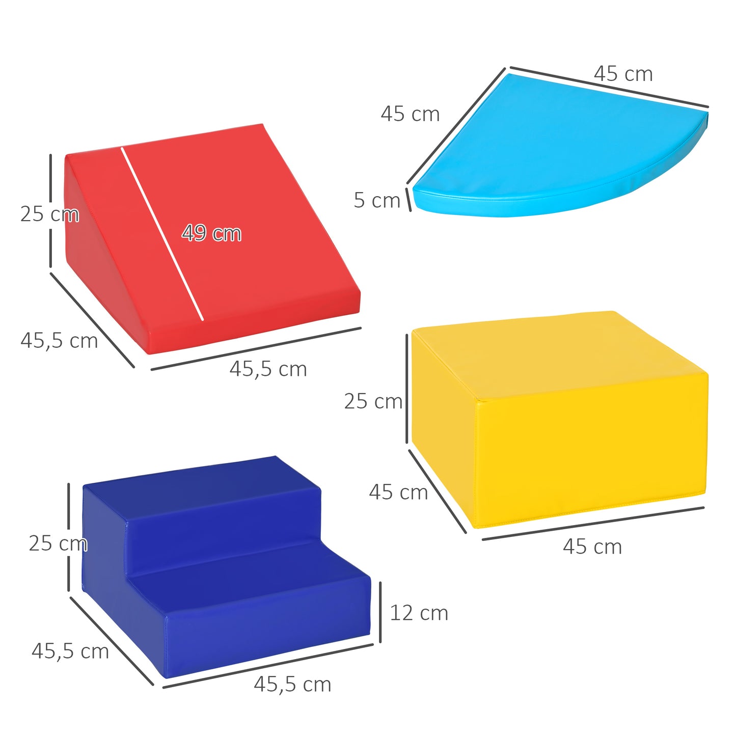 HOMCOM Juego de 4 Bloques Psicomotricidad para Niños Bloques de Construcción Figuras de Construcción Juguete para Aprendizaje para Escalar y Gatear Multicolor