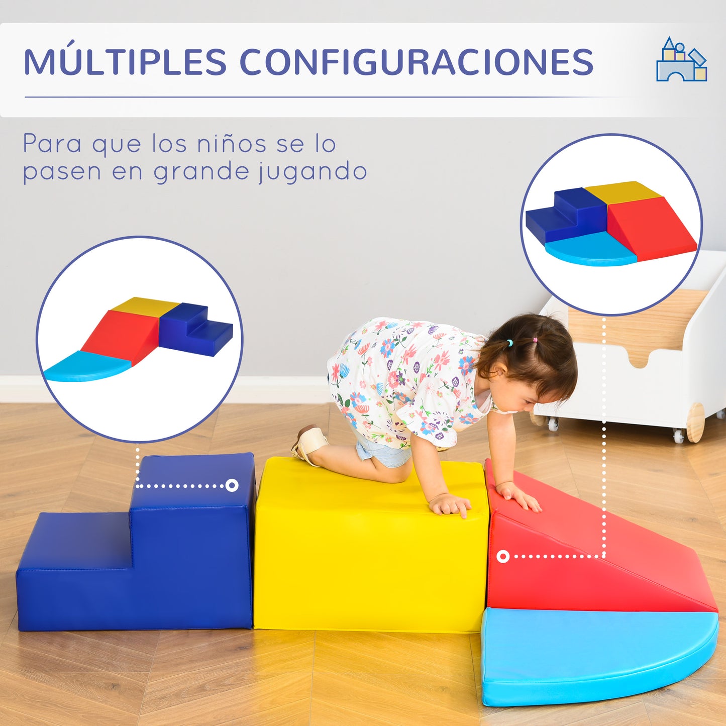 HOMCOM Juego de 4 Bloques Psicomotricidad para Niños Bloques de Construcción Figuras de Construcción Juguete para Aprendizaje para Escalar y Gatear Multicolor