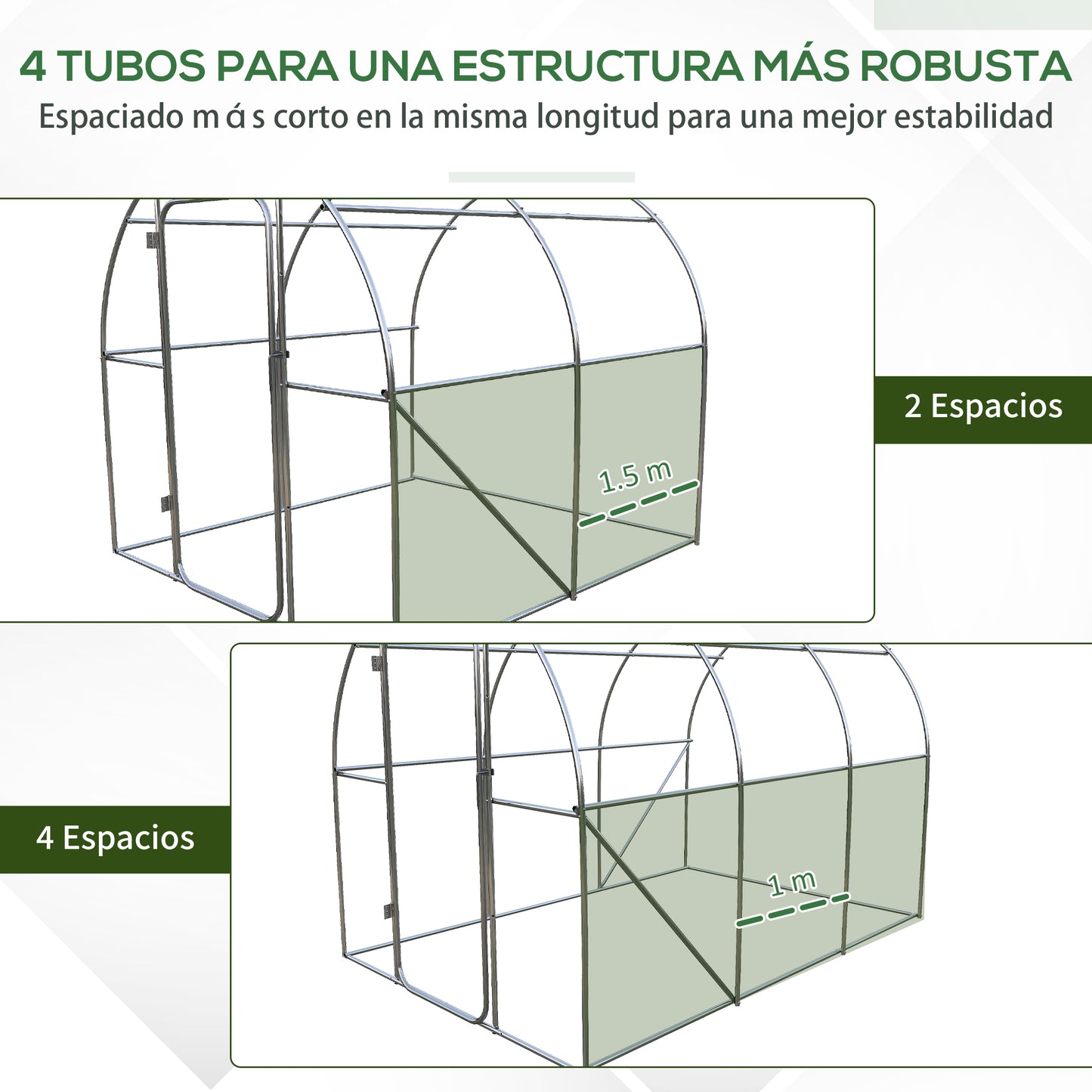 Outsunny Invernadero de Túnel 3x2x2 m con Puerta y Ventanas Función de Drenaje Invernadero de Jardín Grande con Cubierta de PE 140 g/㎡ y Metal Galvanizado para Cultivos Plantas Verduras Verde