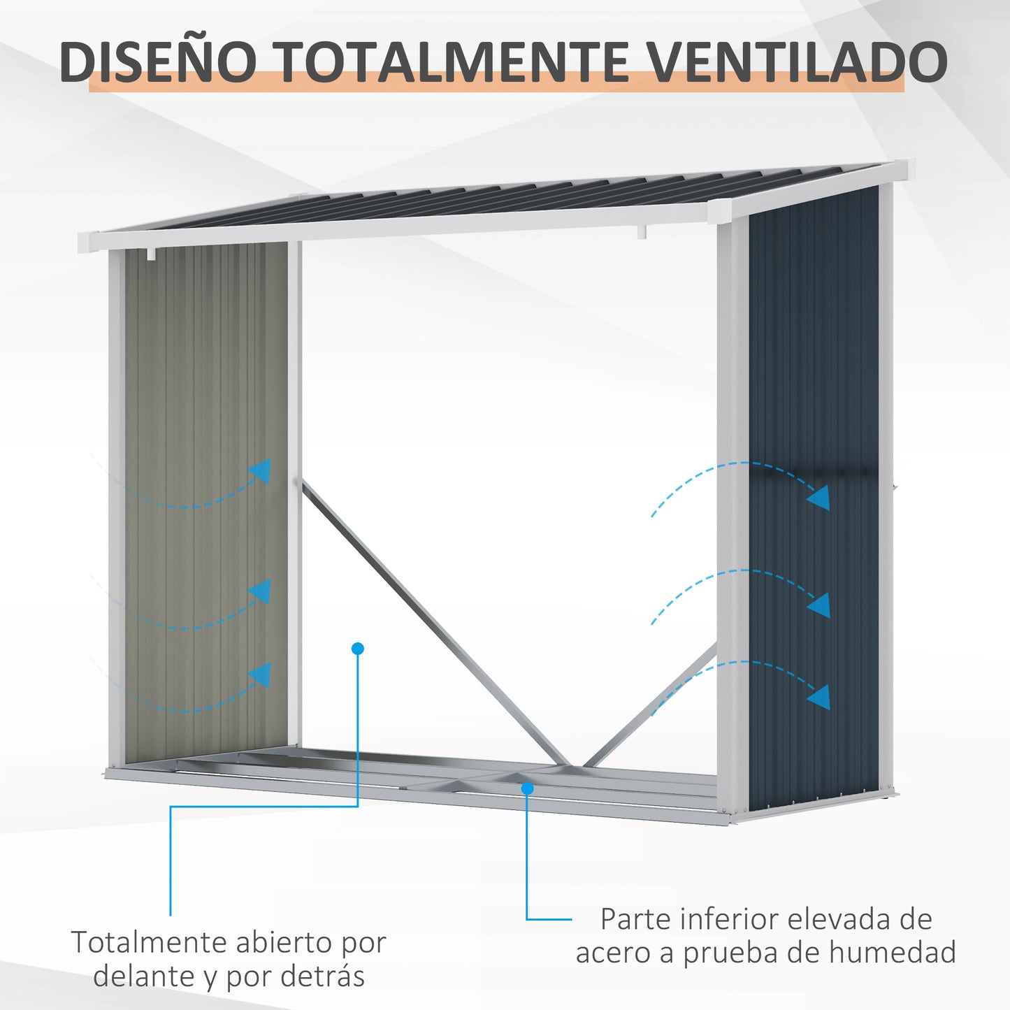 Outsunny Casetilla para Leña Acero Galvanizado Cobertizo Leñero de Almacenamiento de Troncos con Techo Inclinado para Jardín Terraza Exterior 185x84x133,5/148,5 cm Gris