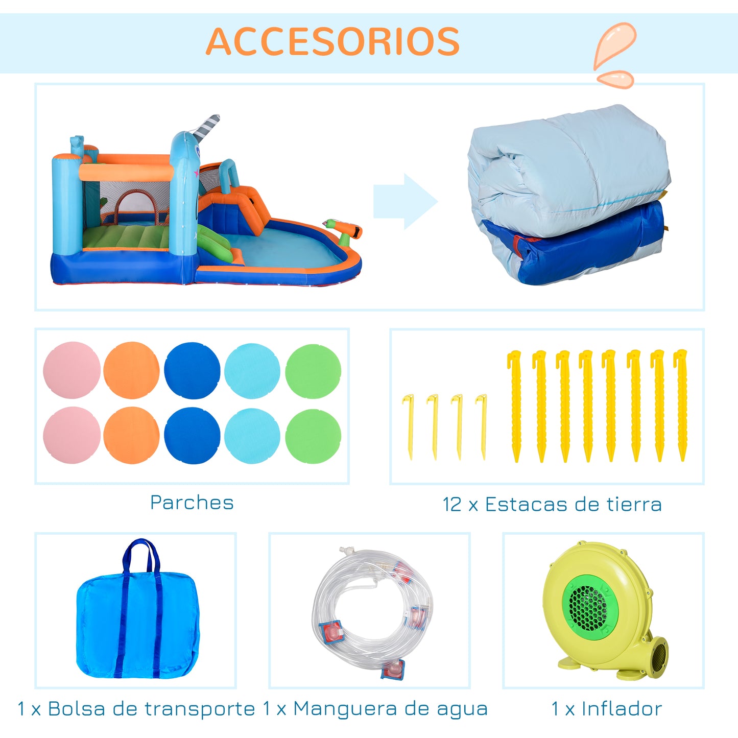 Outsunny Castillo Hinchable para Niños de 3-8 Años Castillo Inflable con Tobogán Trampolín Piscina Parque Acuático con Inflador y Bolsa de Transporte para Exterior 420x370x230 cm Multicolor