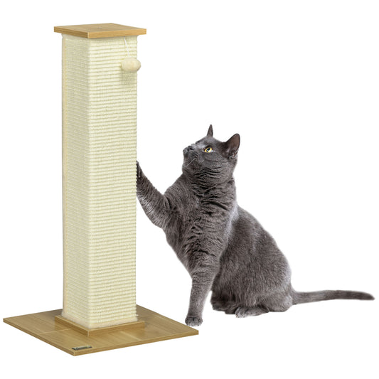 PawHut Poste Rascador para Gatos Rascador para Gatos de 80 cm Árbol para Gatos con Poste de Sisal y Bola Colgante para Interiores 38x38x80 cm Roble