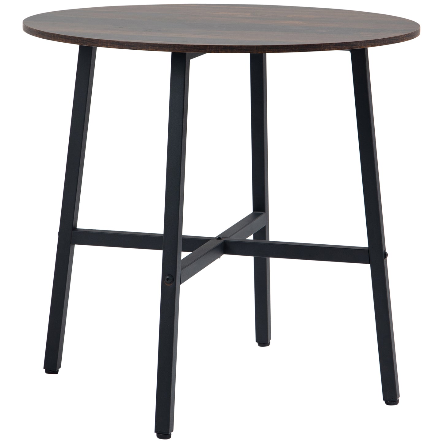 HOMCOM Mesa de Comedor Redonda para 4 Personas Mesa de Cocina con Patas de Acero para Salón Oficina Ø80x76 cm Marrón Rústico y Negro