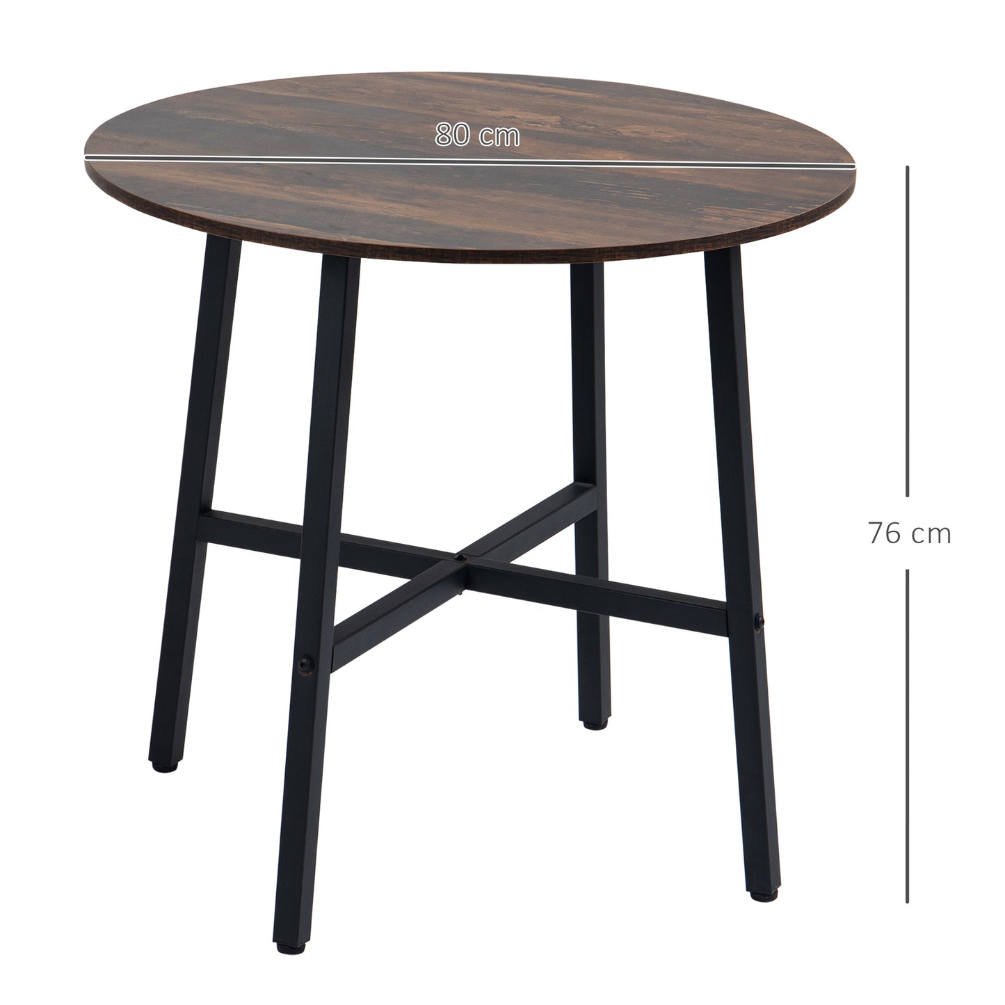 HOMCOM Mesa de Comedor Redonda para 4 Personas Mesa de Cocina con Patas de Acero para Salón Oficina Ø80x76 cm Marrón Rústico y Negro