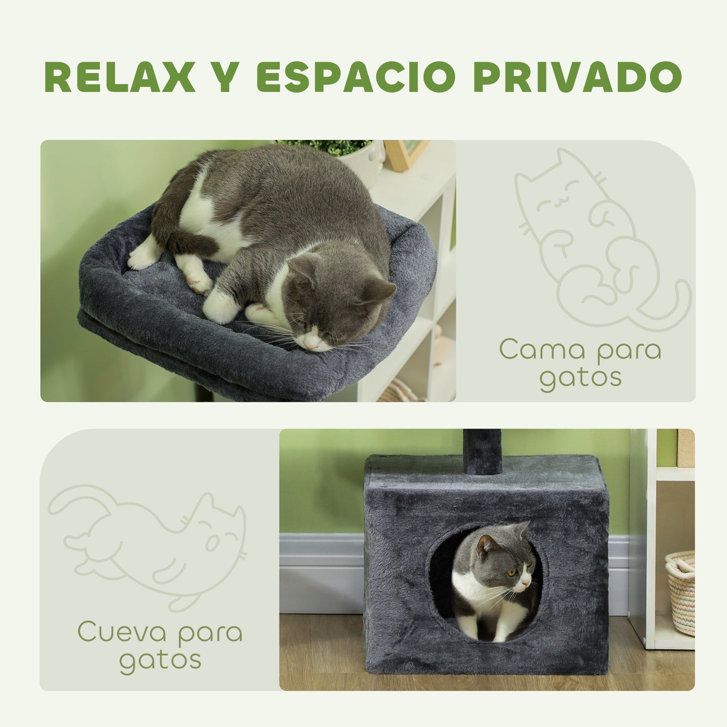 PawHut Árbol Rascador para Gatos 134 cm Torre para Gatos Rascador para Gatos con Nidos Cueva Plataformas Bolas de Juguete y Postes de Sisal Gris Oscuro