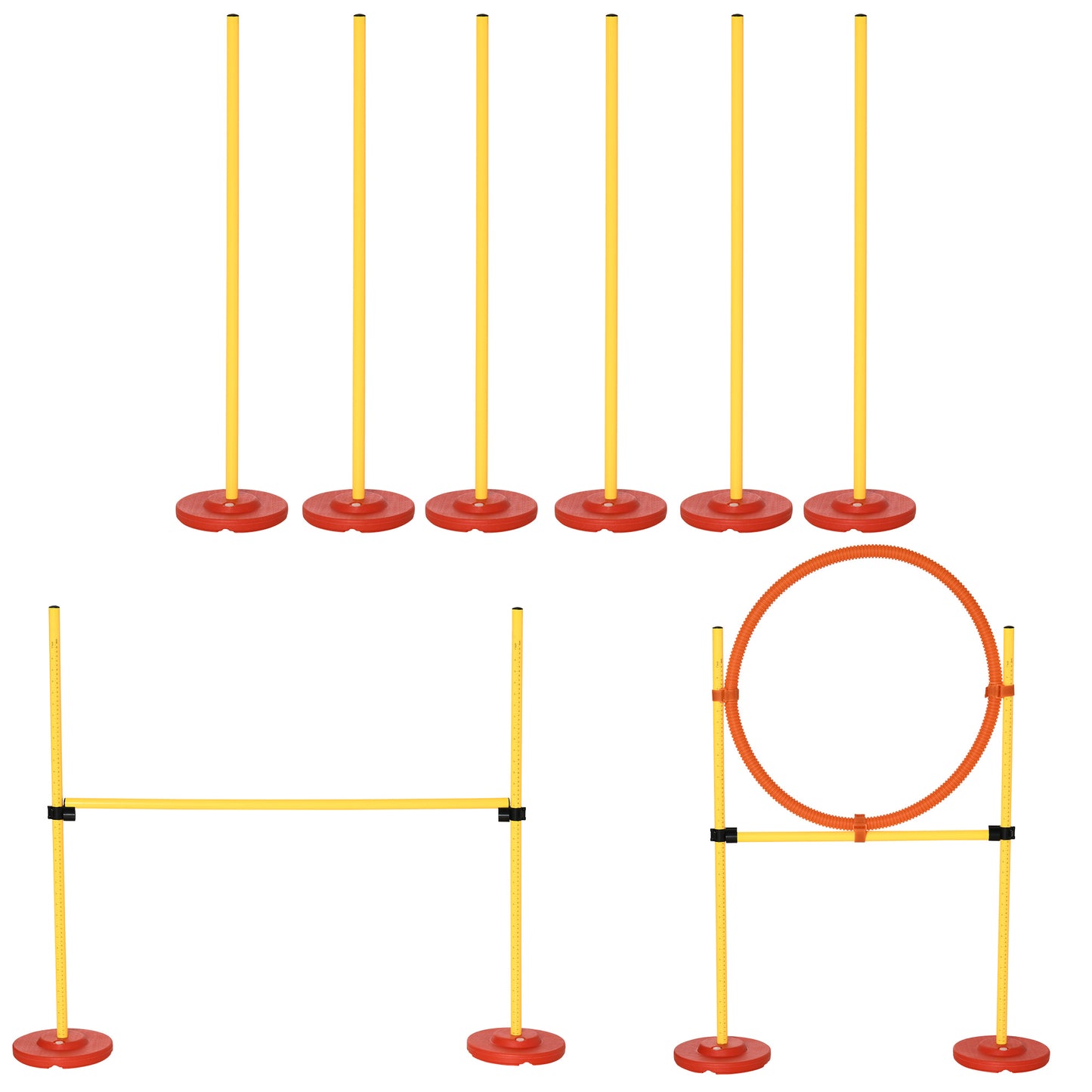 PawHut Equipo de Entrenamiento de Agilidad para Perros de 3 piezas Set de Agilidad con Obstáculos de Salto Aro Valla de Altura Ajustable y Bolsa de Transporte Amarillo