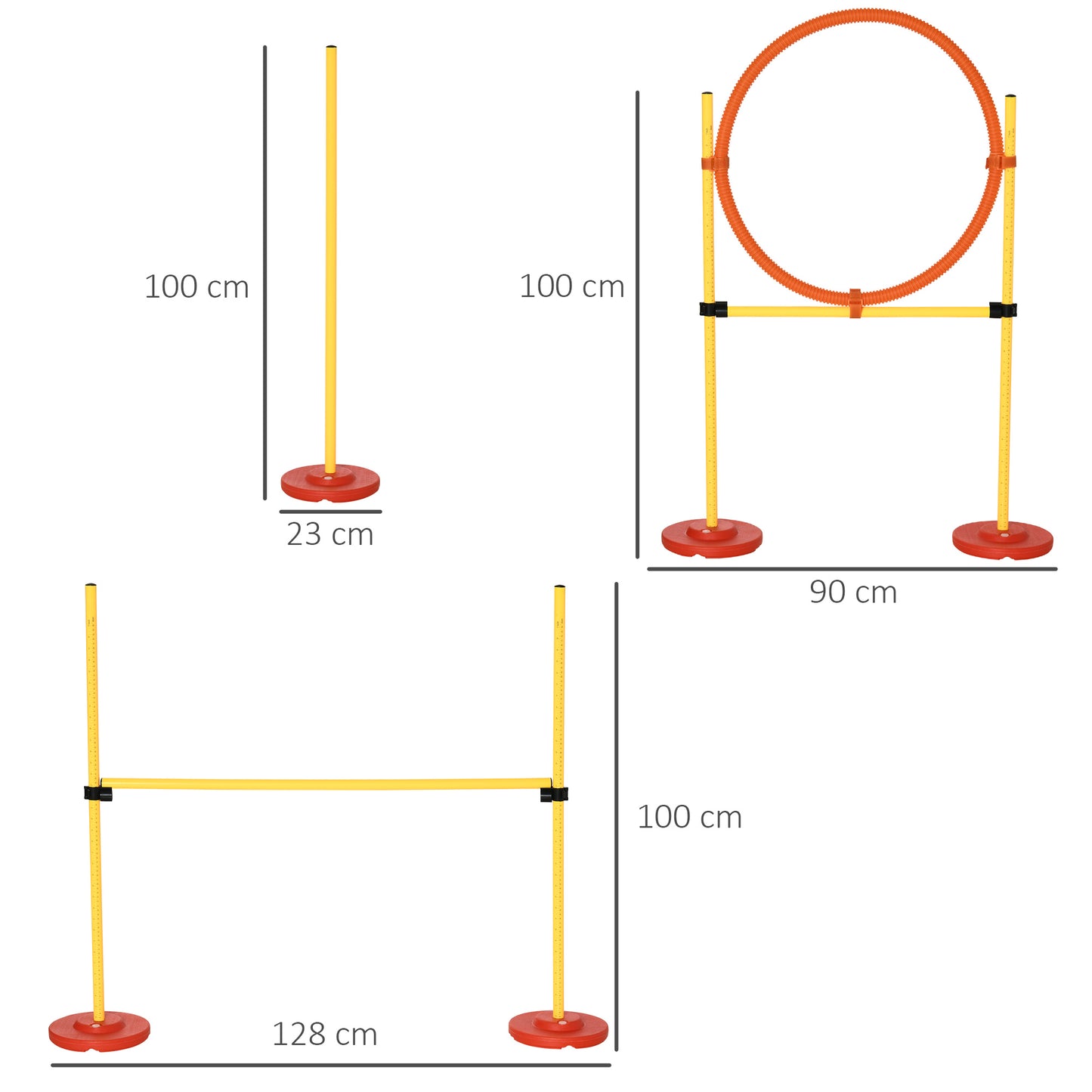 PawHut Equipo de Entrenamiento de Agilidad para Perros de 3 piezas Set de Agilidad con Obstáculos de Salto Aro Valla de Altura Ajustable y Bolsa de Transporte Amarillo