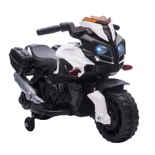 HOMCOM Moto Eléctrica para Niños de 18-48 Meses Motocicleta de Batería 6V con Faros Bocina 2 Ruedas de Equilibrio y Velocidad 3 km/h Carga 25 kg 88,5x42,5x49 cm Blanco