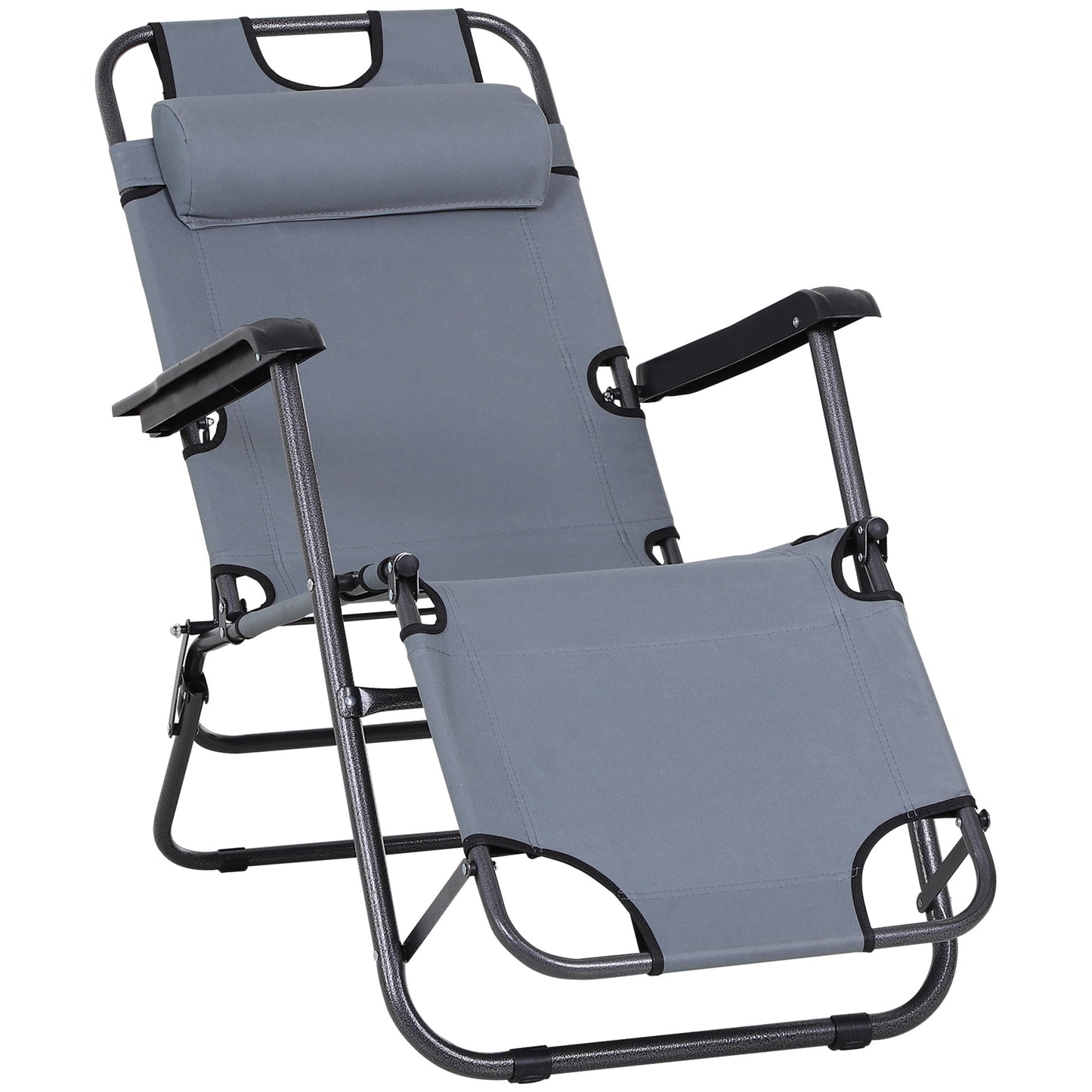 Outsunny Tumbona Reclinable y Plegable Tumbona de Jardín con Respaldo Ajustable en 2 Niveles Reposacabezas y Bolsillo Silla Tumbona para Terraza Carga 136 kg 118x60x80 cm Gris