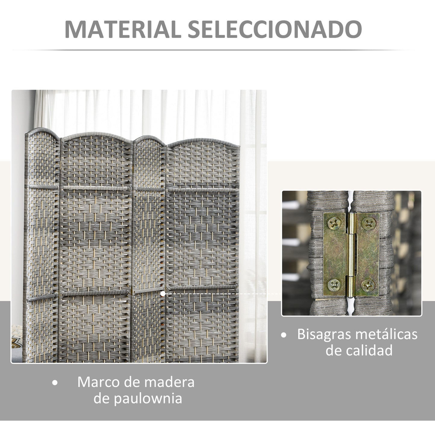 HOMCOM Separador de Ambientes Biombo Plegable 180x180 cm Pantalla de Privacidad de Polipropileno para Oficina Dormitorio Gris Mixto