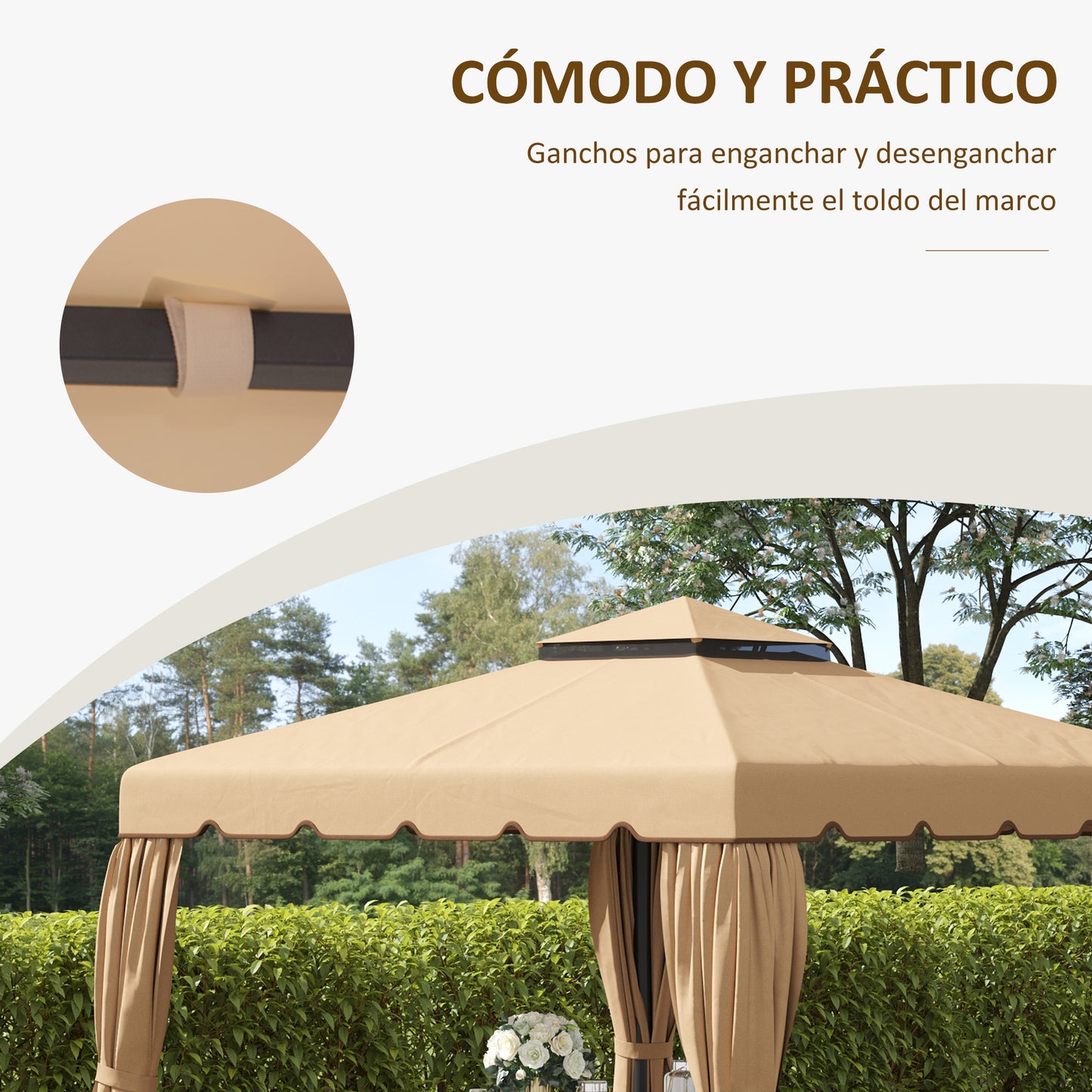 Outsunny Techo de Repuesto para Cenador con Doble Techo 3x3 m Cubierta de Repuesto para Pabellón Gazebo Exterior con 8 Orificios de Drenaje Caqui