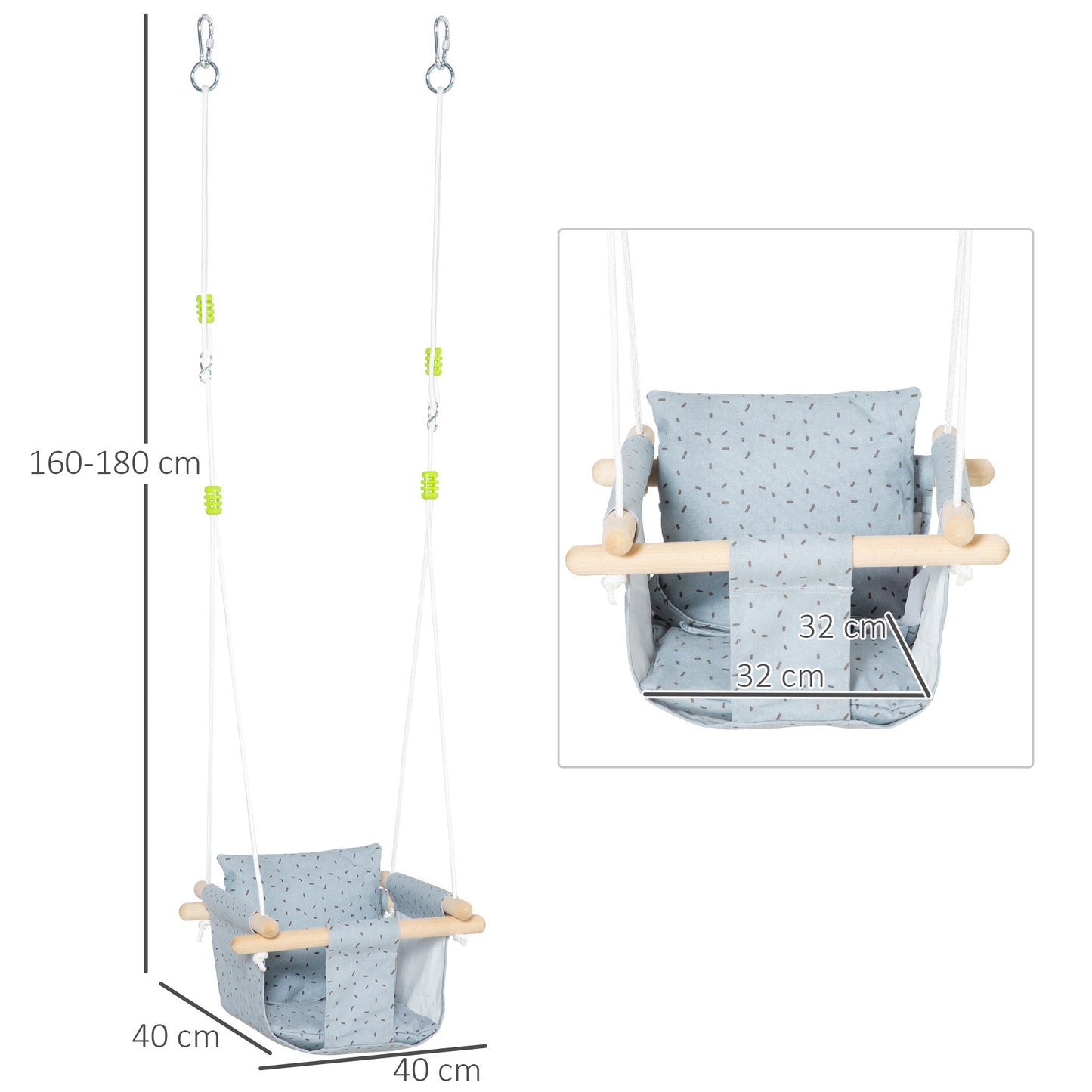 Outsunny Columpio para Bebé Altura Ajustable con Cinturón de Seguridad Interior y Exterior Carga Máx. 80 kg Madera 40x40x180 cm Gris