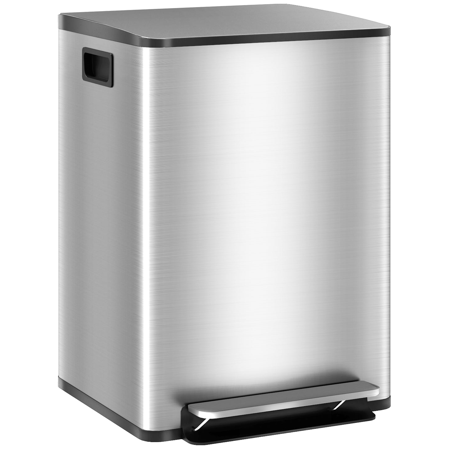 HOMCOM Cubo de Basura de Cocina con 2 Compartimentos 2x20L Papelera de Cocina de Acero Inoxidable con Pedal Tapa de Cierre Suave y Cubo Extraíble para Dormitorio Oficina Salón Plata