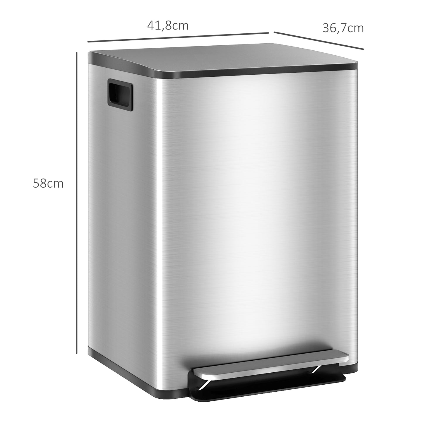 HOMCOM Cubo de Basura de Cocina con 2 Compartimentos 2x20L Papelera de Cocina de Acero Inoxidable con Pedal Tapa de Cierre Suave y Cubo Extraíble para Dormitorio Oficina Salón Plata