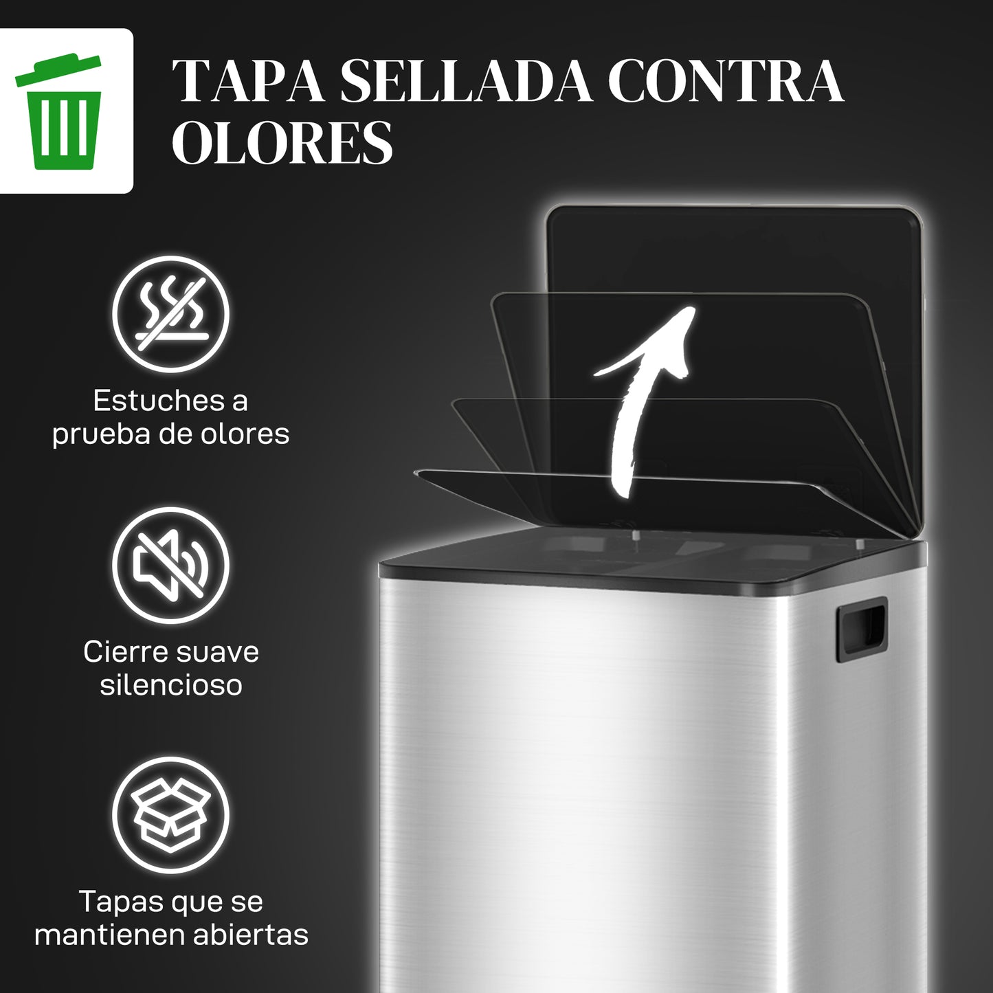 HOMCOM Cubo de Basura de Cocina con 2 Compartimentos 2x20L Papelera de Cocina de Acero Inoxidable con Pedal Tapa de Cierre Suave y Cubo Extraíble para Dormitorio Oficina Salón Plata