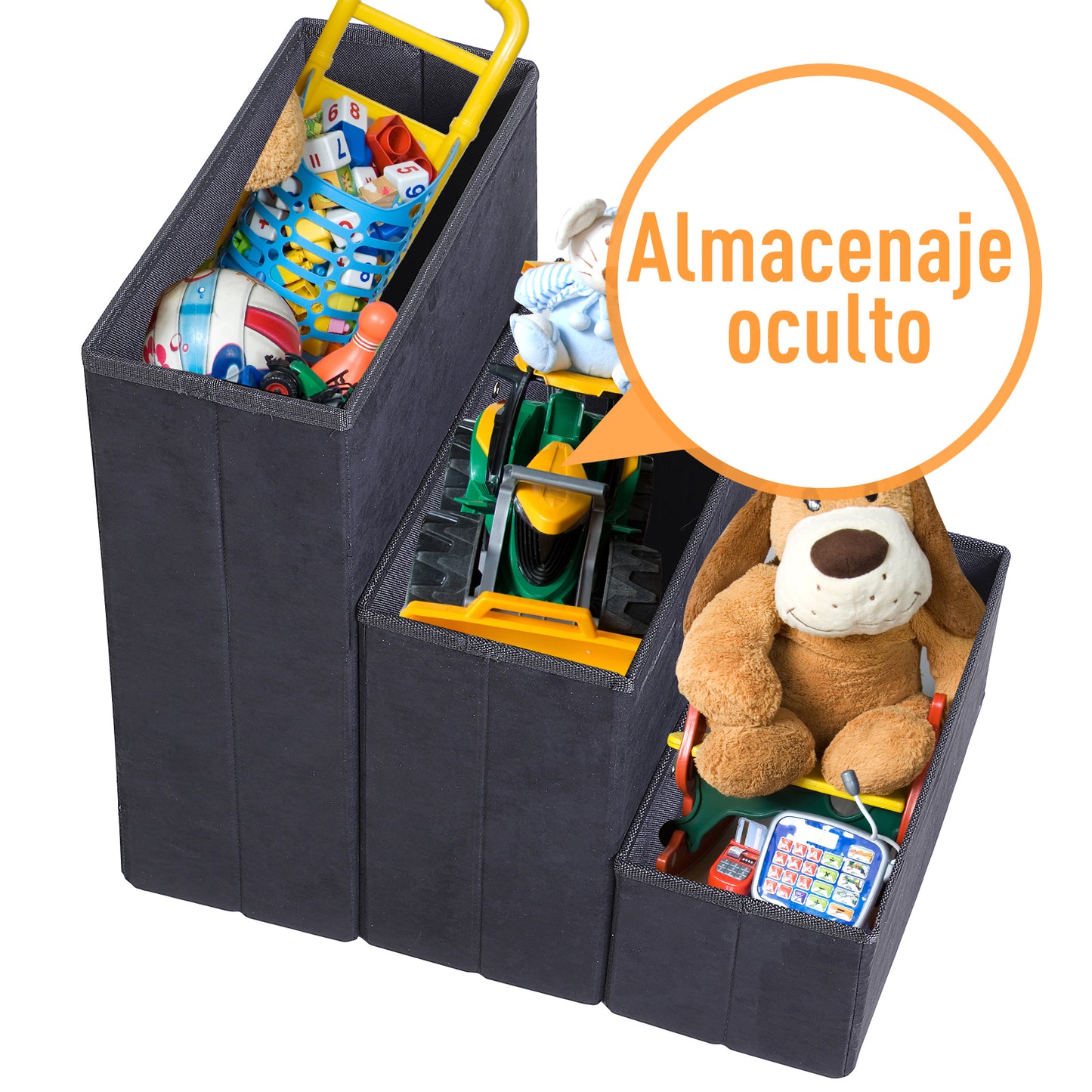 PawHut Escalera para Mascotas de 3 Peldaños Plegable con Tapas Abatibles y Espacio de Almacenamiento 3 Escalones de Perros Gatos Pequeños para Cama Sofá 40x54x48 cm Negro