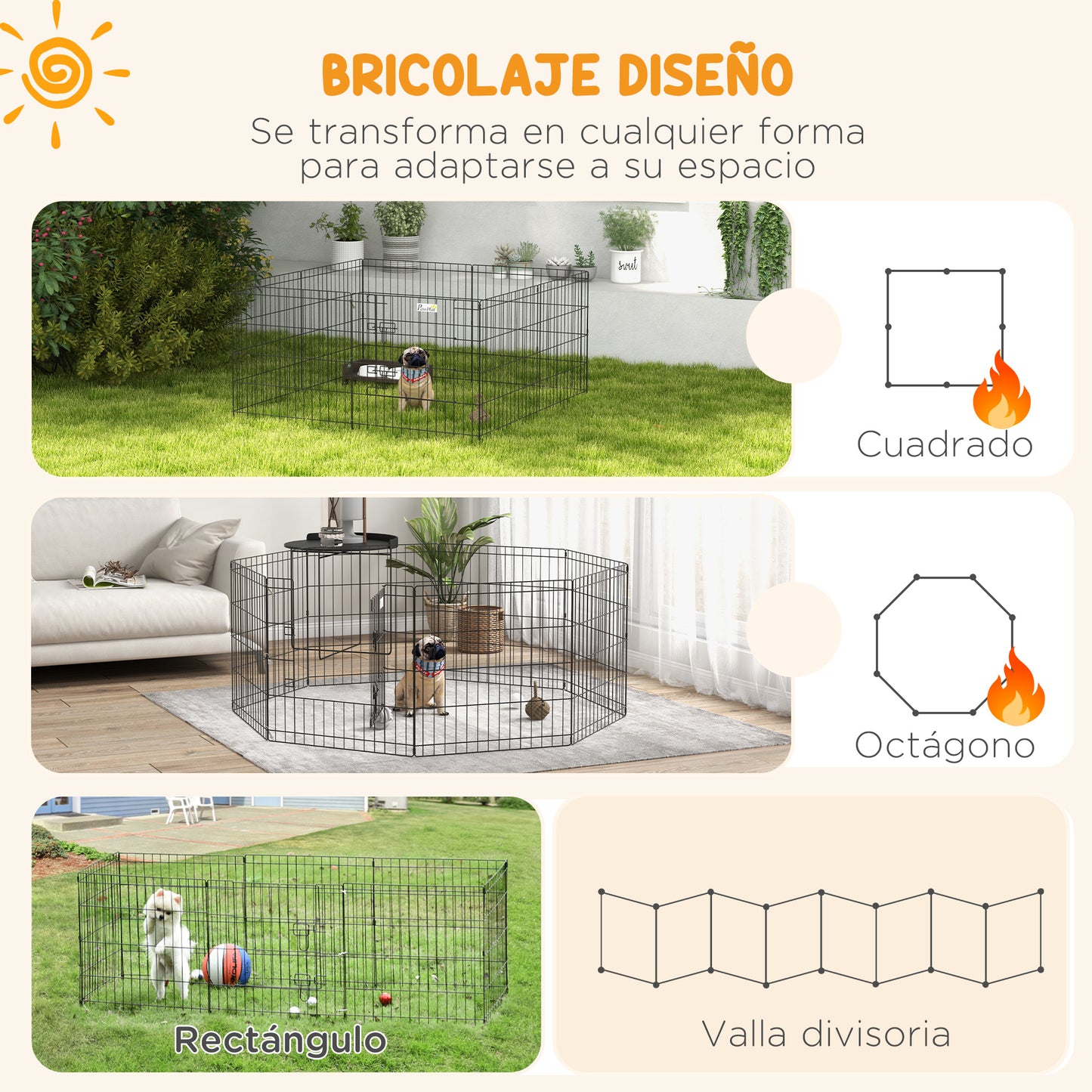 PawHut Parque de Juegos para Perros 8 Paneles Plegables Jaula Metálica para Mascotas con Puerta y Doble Cerradura para Jardín Patio Exterior Negro