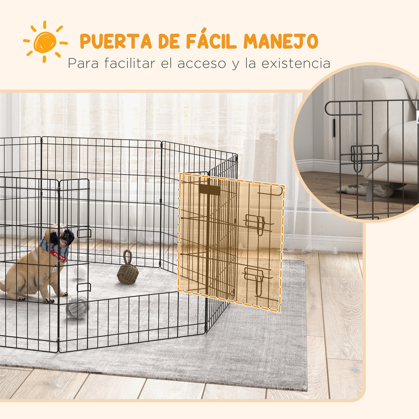 PawHut Parque de Juegos para Perros 8 Paneles Plegables Jaula Metálica para Mascotas con Puerta y Doble Cerradura para Jardín Patio Exterior Negro