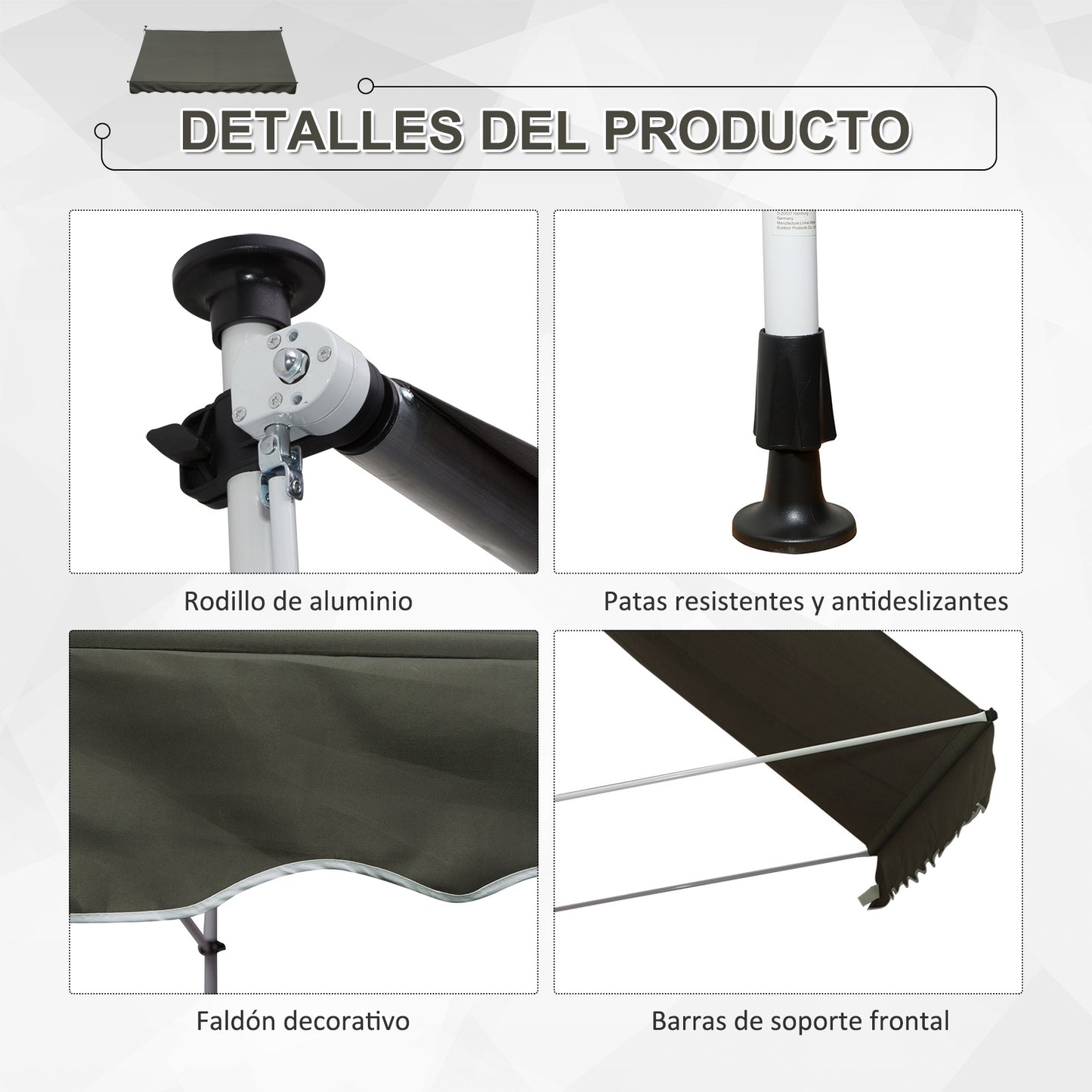 Outsunny Toldo Manual Retráctil 300x150x170-280 cm Toldo para Balcón con Altura Ajustable Manivela y Protección Solar para Terraza Jardín Gris