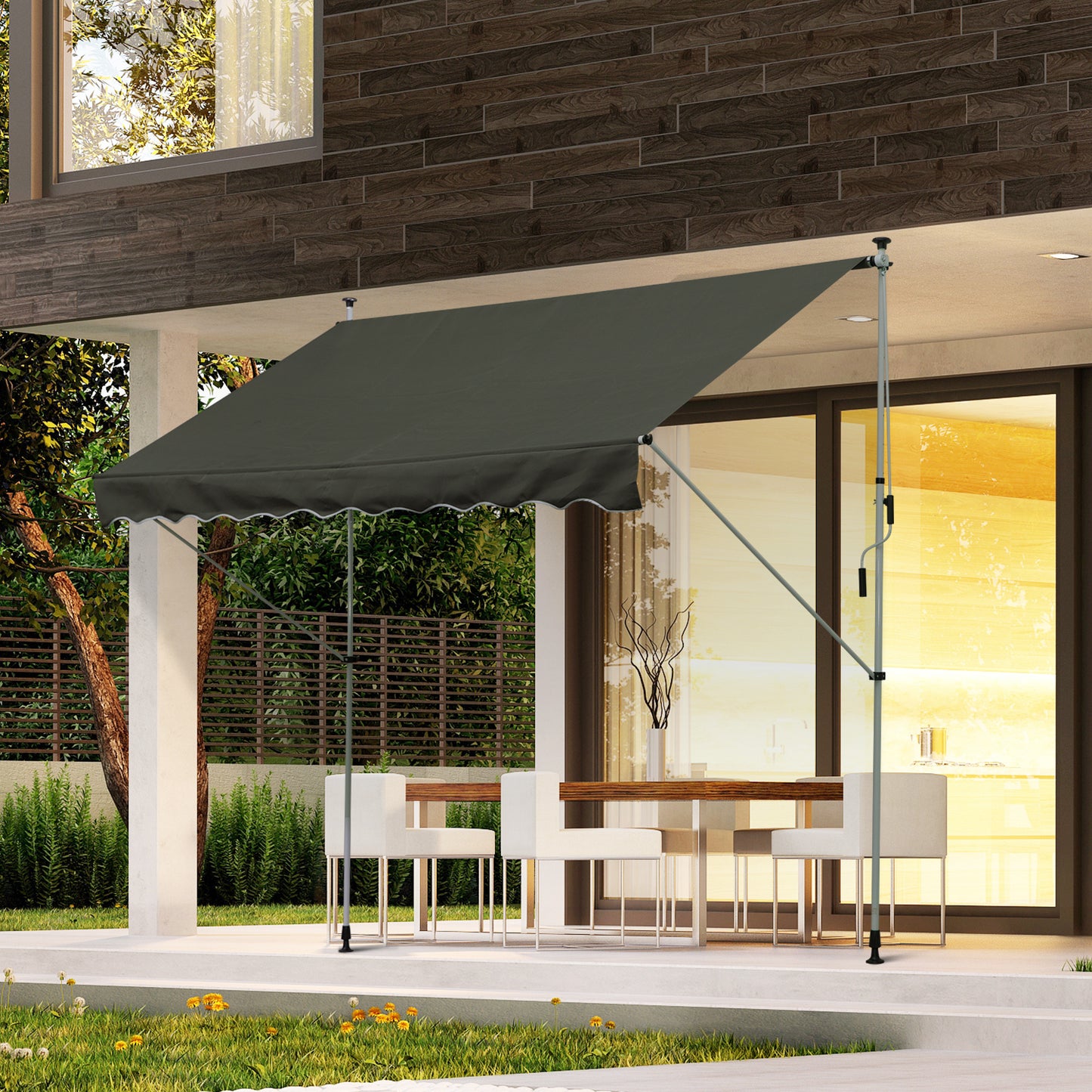 Outsunny Toldo Manual Retráctil 300x150x170-280 cm Toldo para Balcón con Altura Ajustable Manivela y Protección Solar para Terraza Jardín Gris