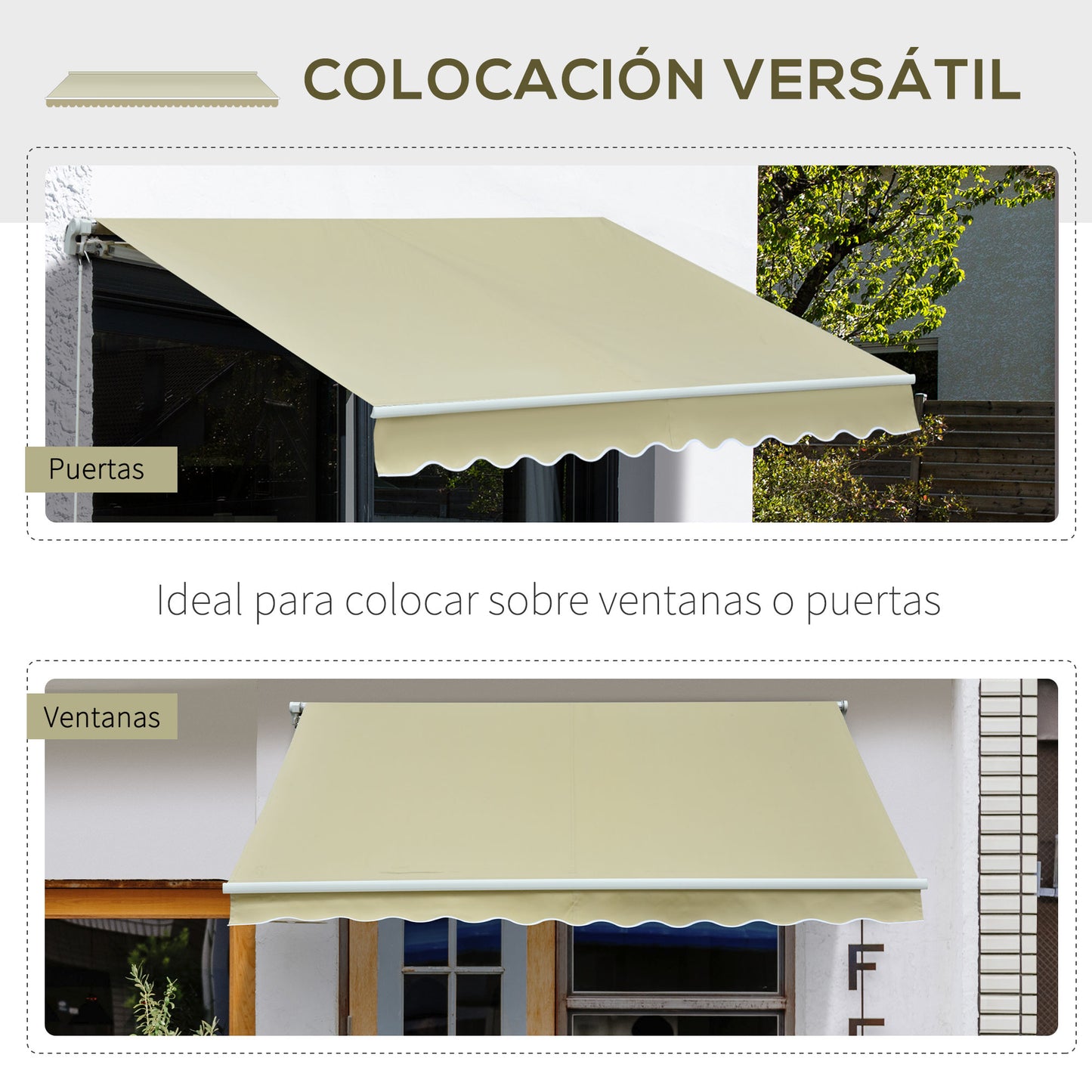 Outsunny Toldo Manual Retráctil 295x250 cm Toldo para Balcón con Manivela de Metal Impermeable y Anti-UV Toldo Enrollable de Exterior para Jardín Terraza Ventanas Crema