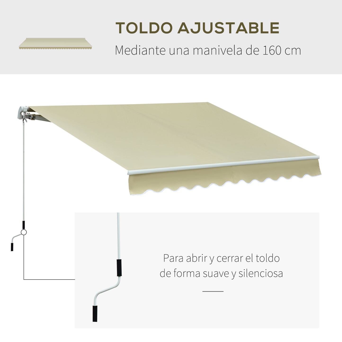 Outsunny Toldo Manual Retráctil 295x250 cm Toldo para Balcón con Manivela de Metal Impermeable y Anti-UV Toldo Enrollable de Exterior para Jardín Terraza Ventanas Crema