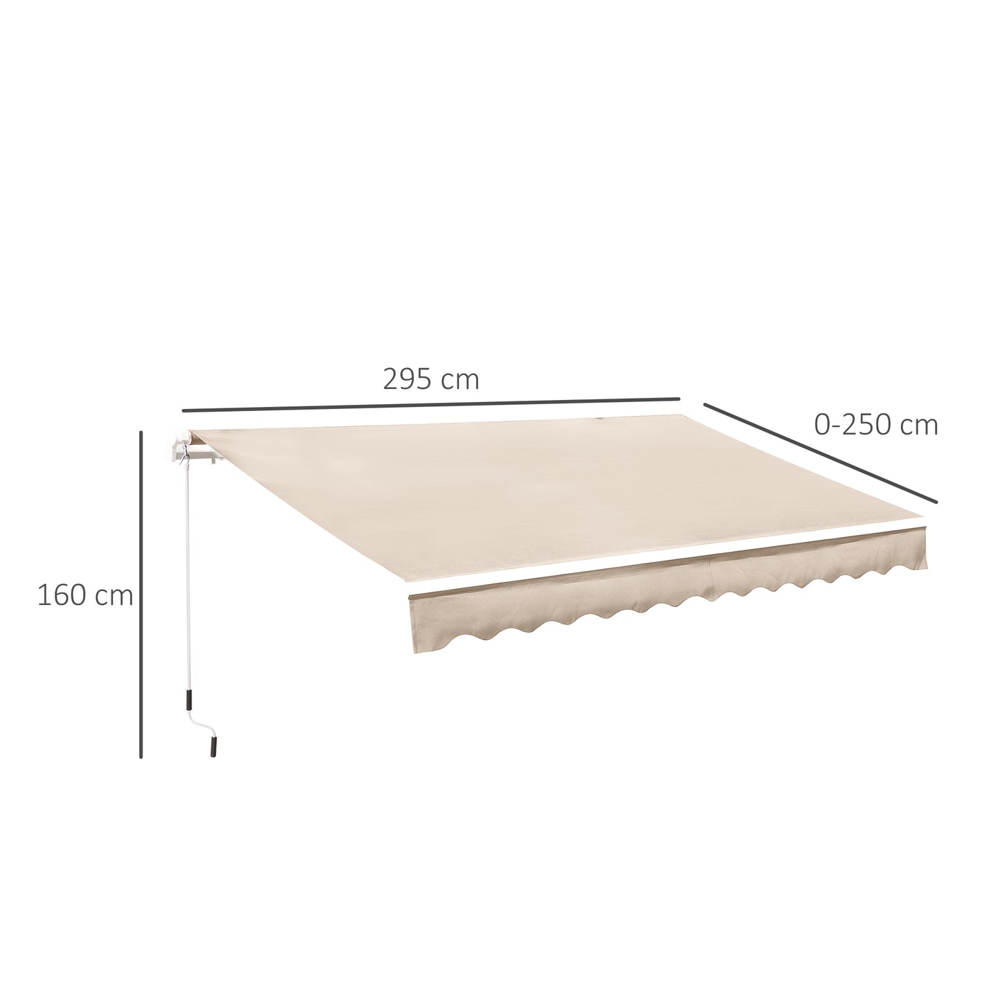 Outsunny Toldo Manual Retráctil 295x250 cm Toldo para Balcón con Manivela de Metal Impermeable y Anti-UV Toldo Enrollable de Exterior para Jardín Terraza Ventanas Crema