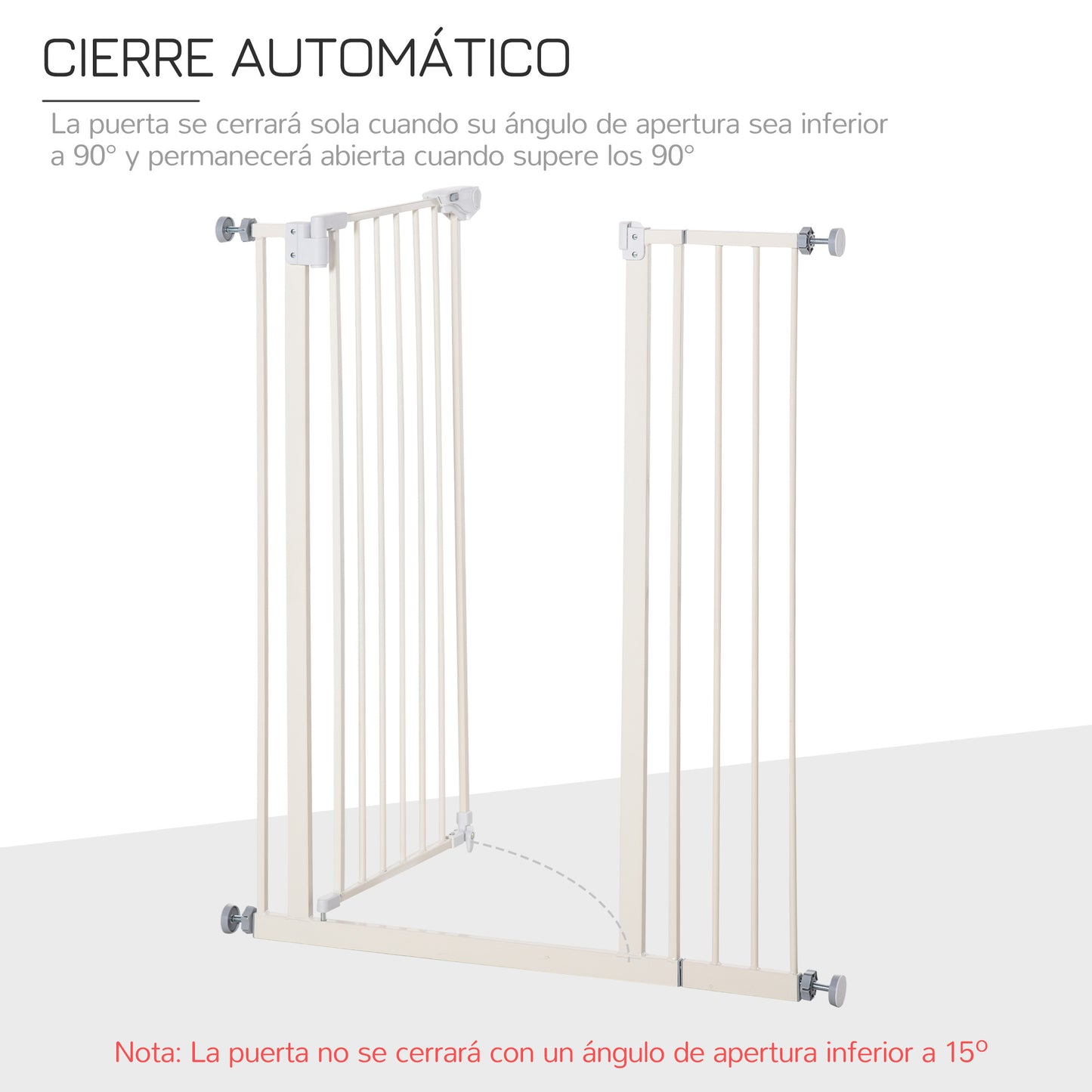 PawHut Barrera de Seguridad para Puertas y Escaleras Barrera para Perros Mascotas con Cierre Automático Extensión 17,5 cm Montaje sin Agujeros Metal 74-80/91,5-97,5x104,1 cm Blanco