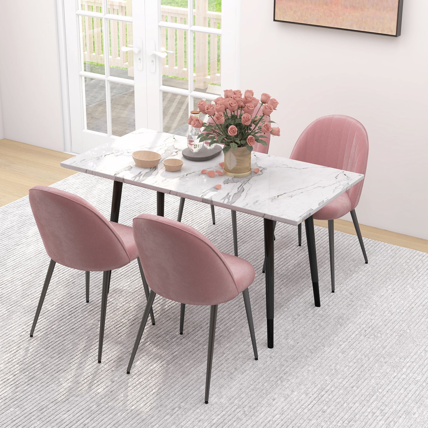 HOMCOM Pack de 4 Sillas de Comedor Modernas Sillas de Cocina Tapizada en Terciopelo con Respaldo Alto y Patas de Acero para Sala de Estar 50x52x83 cm Rosa Palo