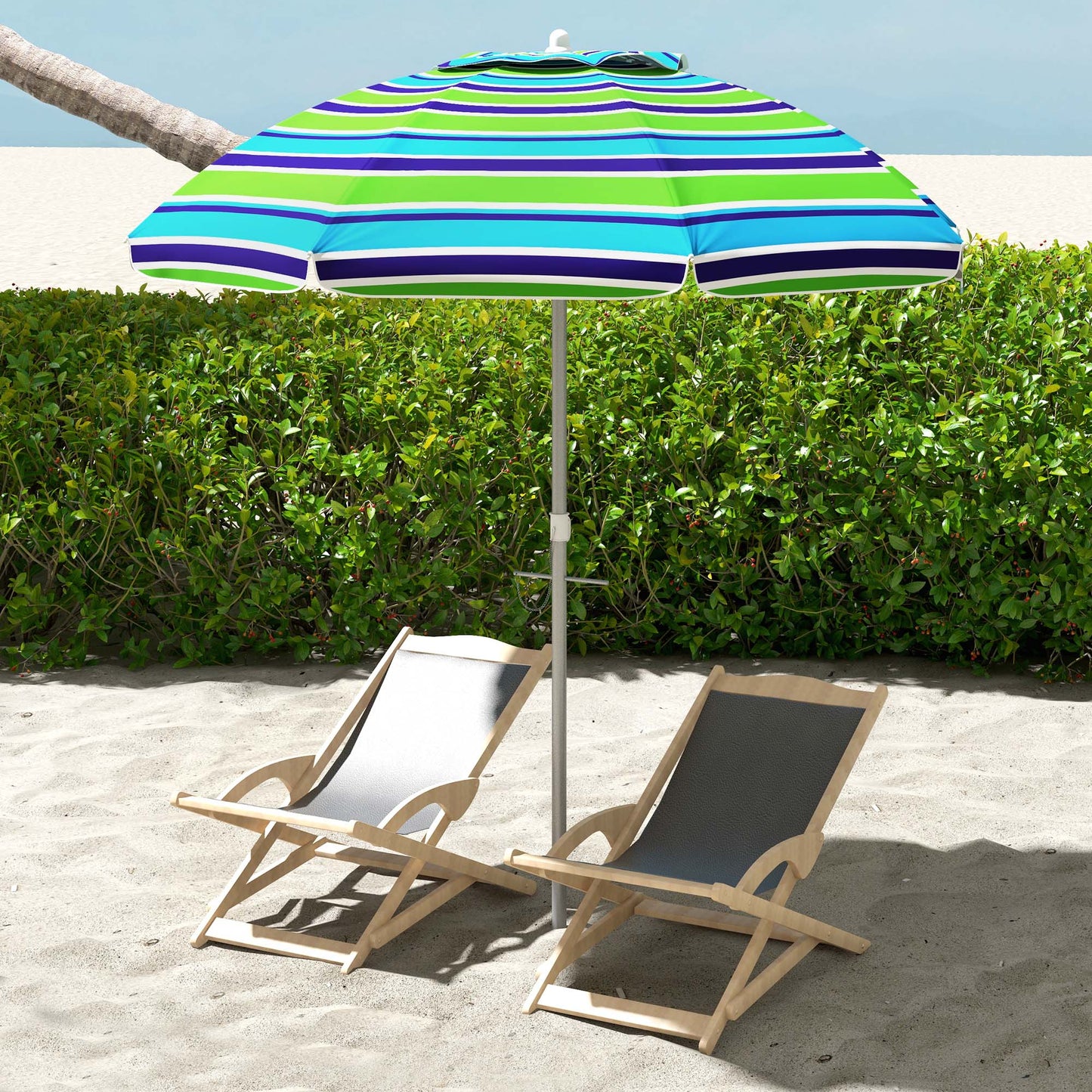 Outsunny Sombrilla de Playa Ø178x205 cm Parasol para Terraza con Reclinación 45° Altura Ajustable Apertura Manual Anti-UV Impermeable y Bolsa de Transporte para Jardín Piscina Multicolor