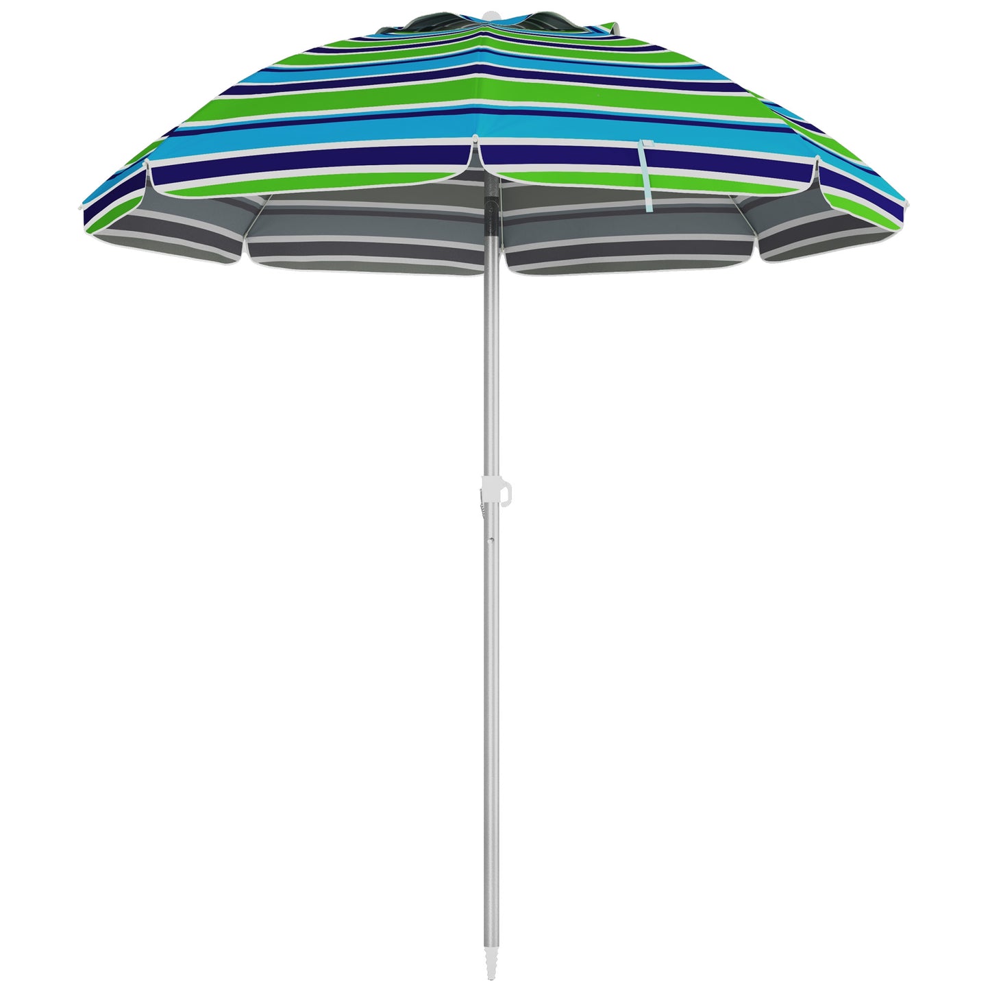 Outsunny Sombrilla de Playa Ø178x205 cm Parasol para Terraza con Reclinación 45° Altura Ajustable Apertura Manual Anti-UV Impermeable y Bolsa de Transporte para Jardín Piscina Multicolor