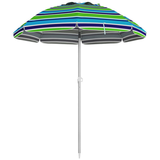 Outsunny Sombrilla de Playa Ø178x205 cm Parasol para Terraza con Reclinación 45° Altura Ajustable Apertura Manual Anti-UV Impermeable y Bolsa de Transporte para Jardín Piscina Multicolor