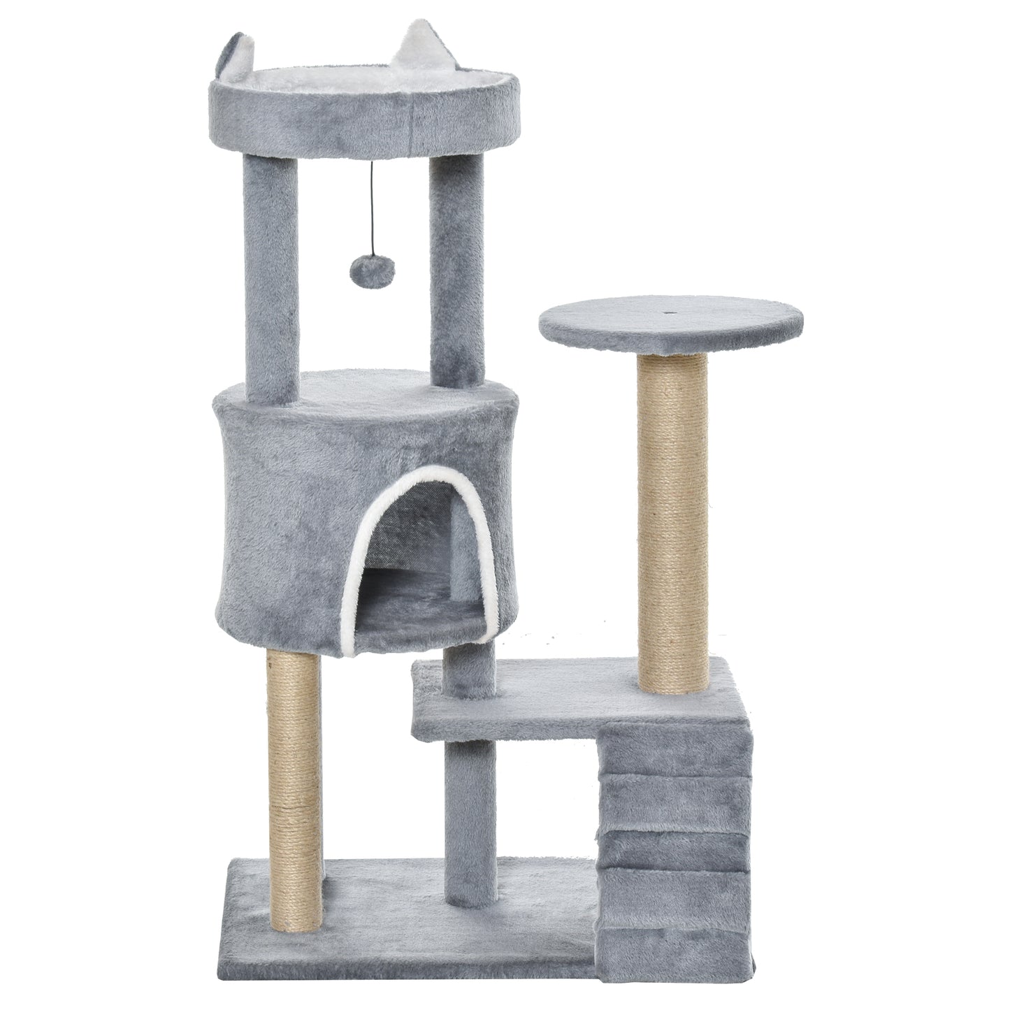 PawHut Árbol Rascador para Gatos Mediano Árbol para Gatos de 5 Niveles Torre para Gatos con Plataformas Nido Postes de Yute Escalera y Bola Colgante Gris