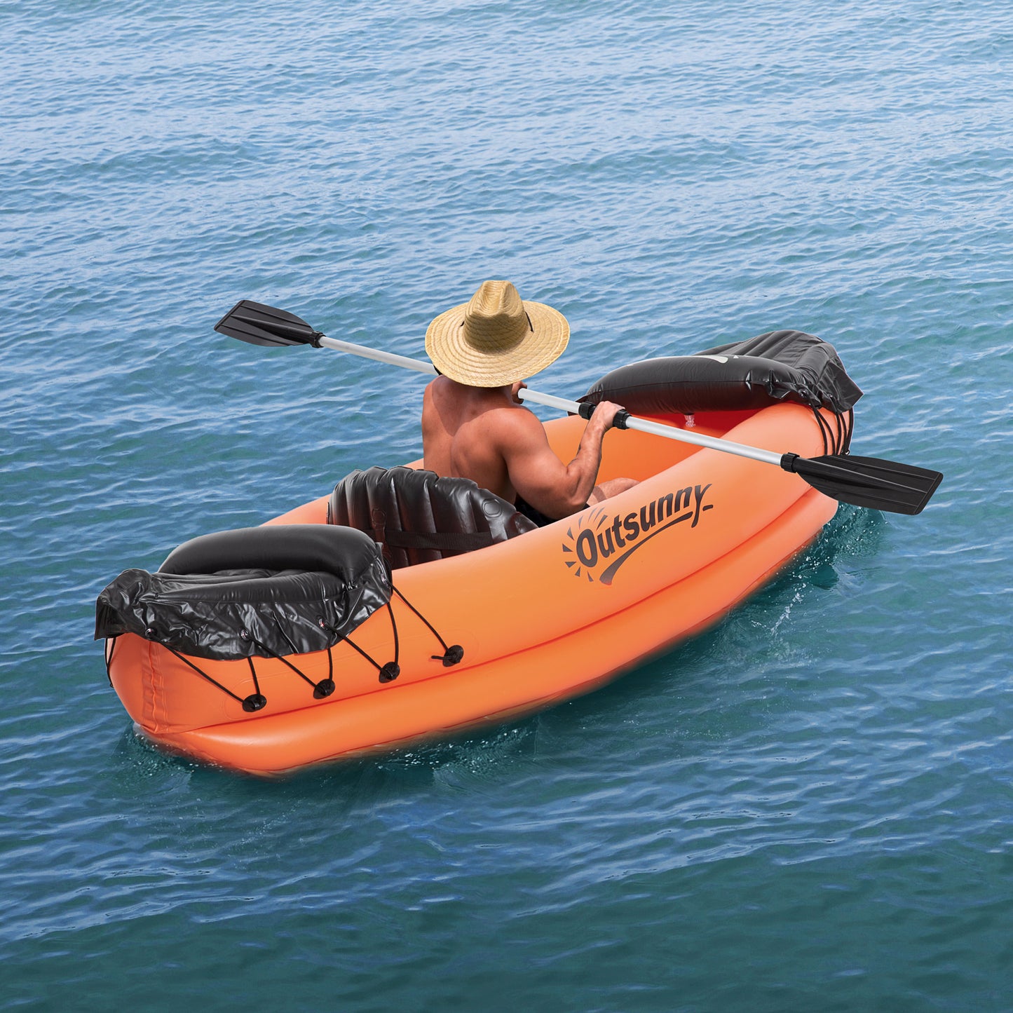 Outsunny Kayak Hinchable para 1 Persona Canoa Kayak Inflable de PVC con Remo Bomba de Mano y Kit de Reparación 270x93x50 cm Naranja