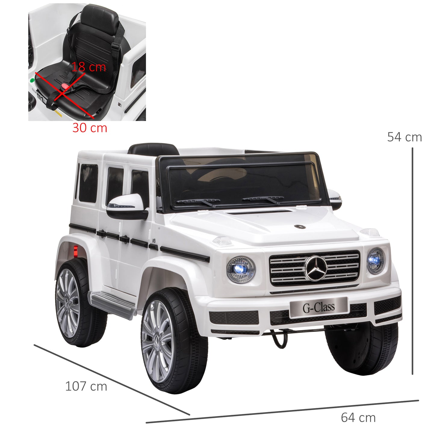 HOMCOM Coche Eléctrico para Niños de +3 Años BENZ G500 Todoterreno de Batería 12 V Vehículo Eléctrico con Control Remoto Música Bocina Velocidad 3-5 km/h Carga 30 kg Blanco