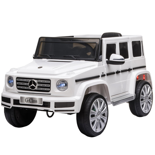 HOMCOM Coche Eléctrico para Niños de +3 Años BENZ G500 Todoterreno de Batería 12 V Vehículo Eléctrico con Control Remoto Música Bocina Velocidad 3-5 km/h Carga 30 kg Blanco