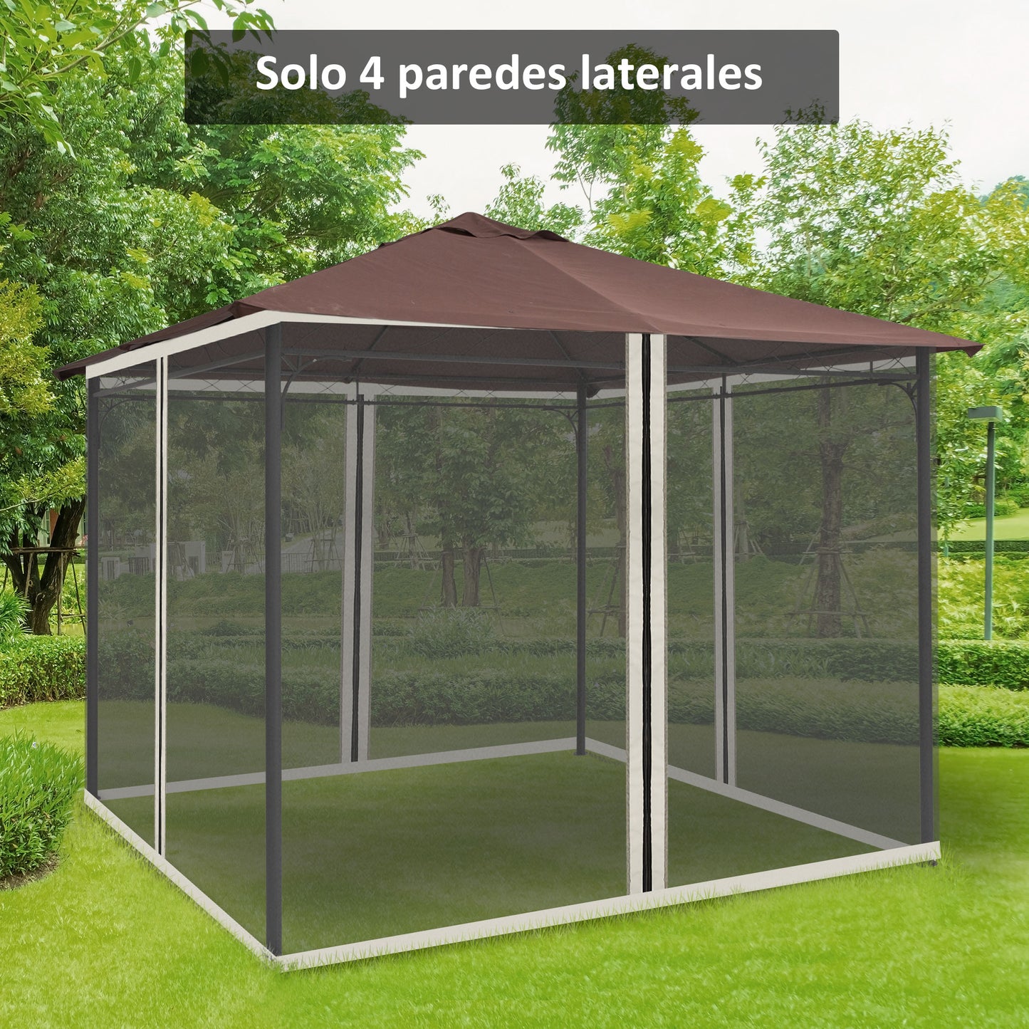 Outsunny 4 Paneles Laterales 3x2 cm para Carpa de Jardín Tela Mosquitera para Cenador Gazebo con Cremalleras y Anillas Negro