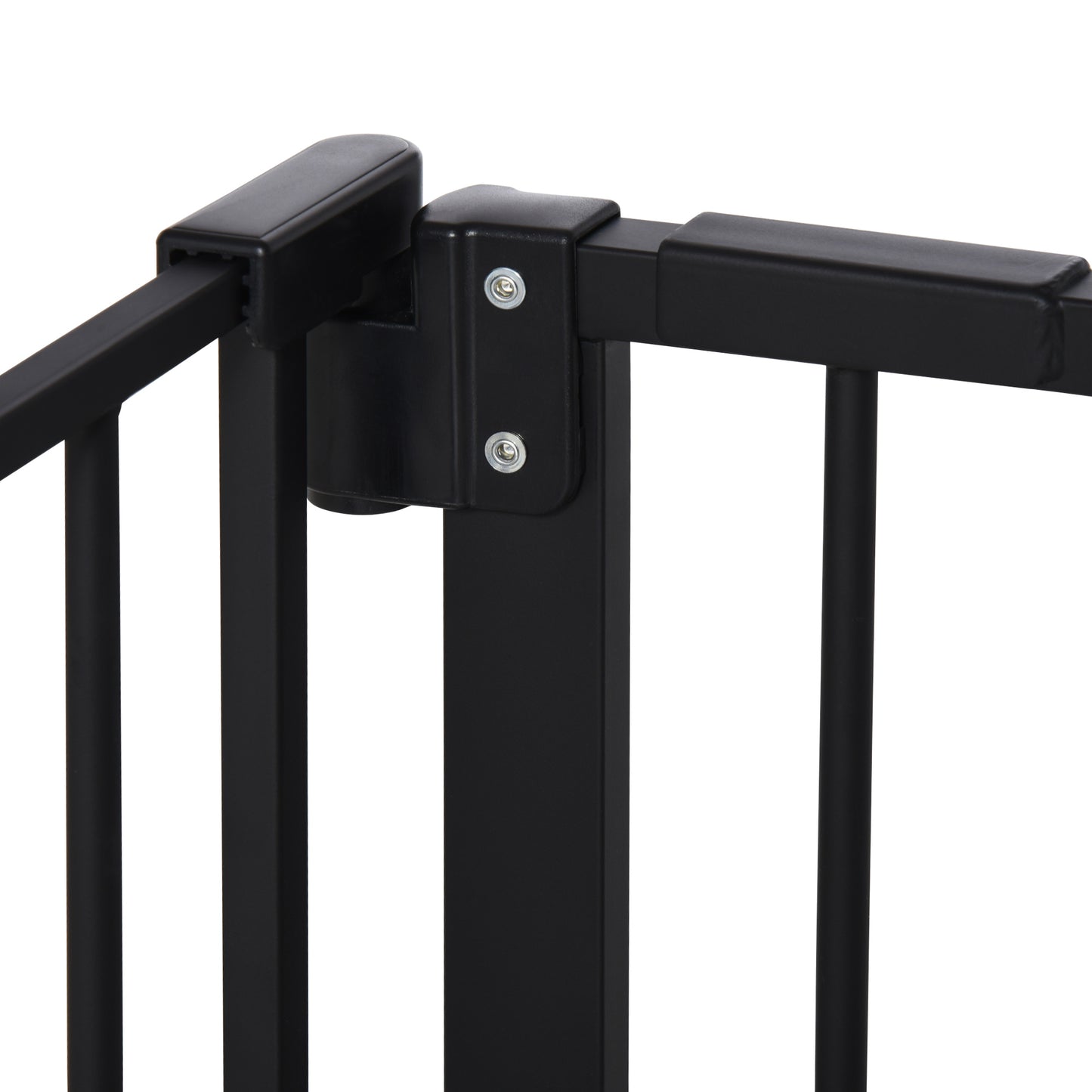 PawHut Barrera de Seguridad Extensible para Puertas y Escaleras Barrera para Perros con Cierre Automático y Sistema de Doble Bloqueo Metal 74-147,5x76,2 cm Negro