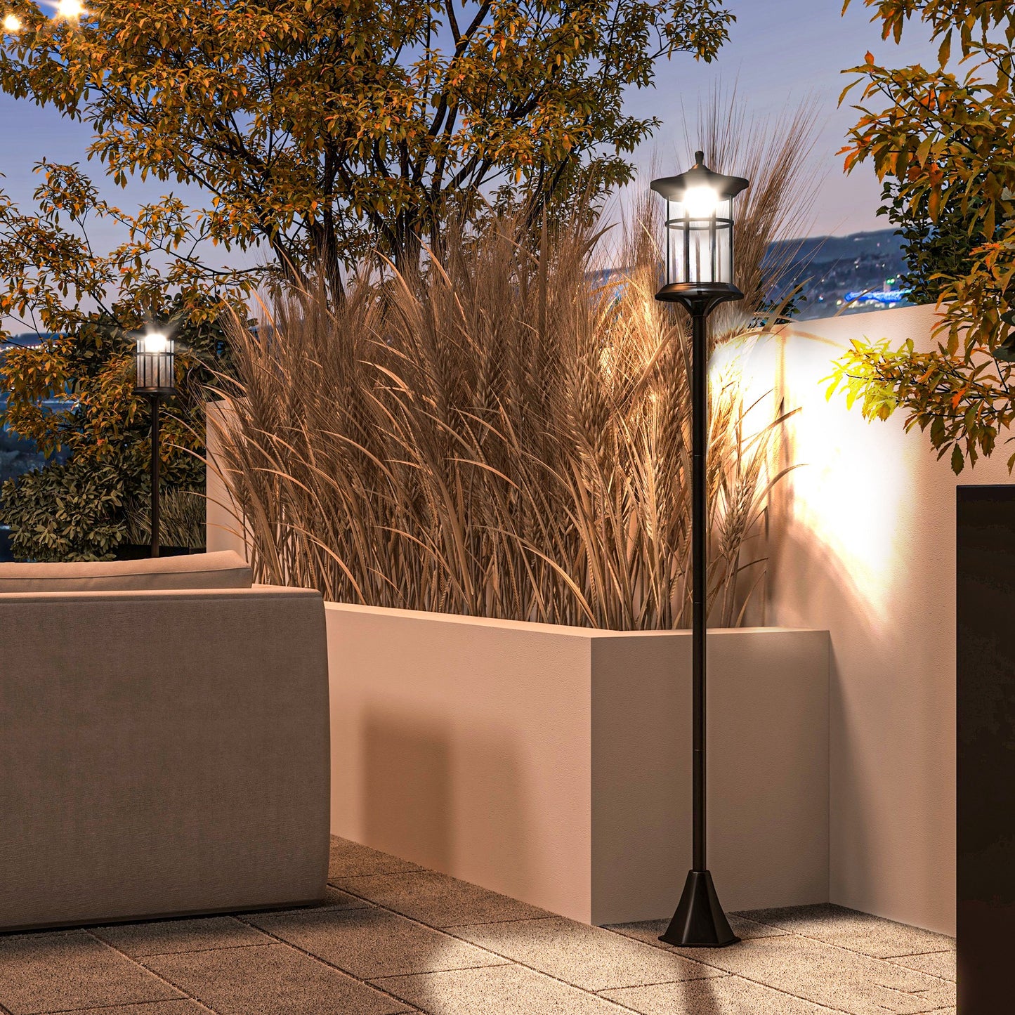 Outsunny 2 Farolas Solares Exterior Luces Solares Exterior con Panel Solar Encendido Automático y Marco de Acero Inoxidable Impermeable IP44 para Terraza Patio 23,5x23,5x184 cm Negro